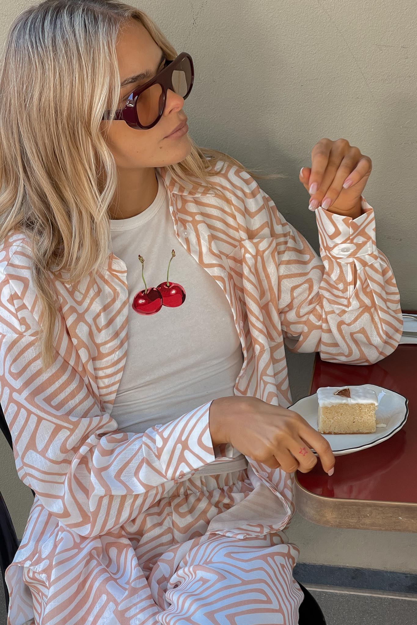 Alex Long Sleeve Shirt Print Peach by Selfie Leslie