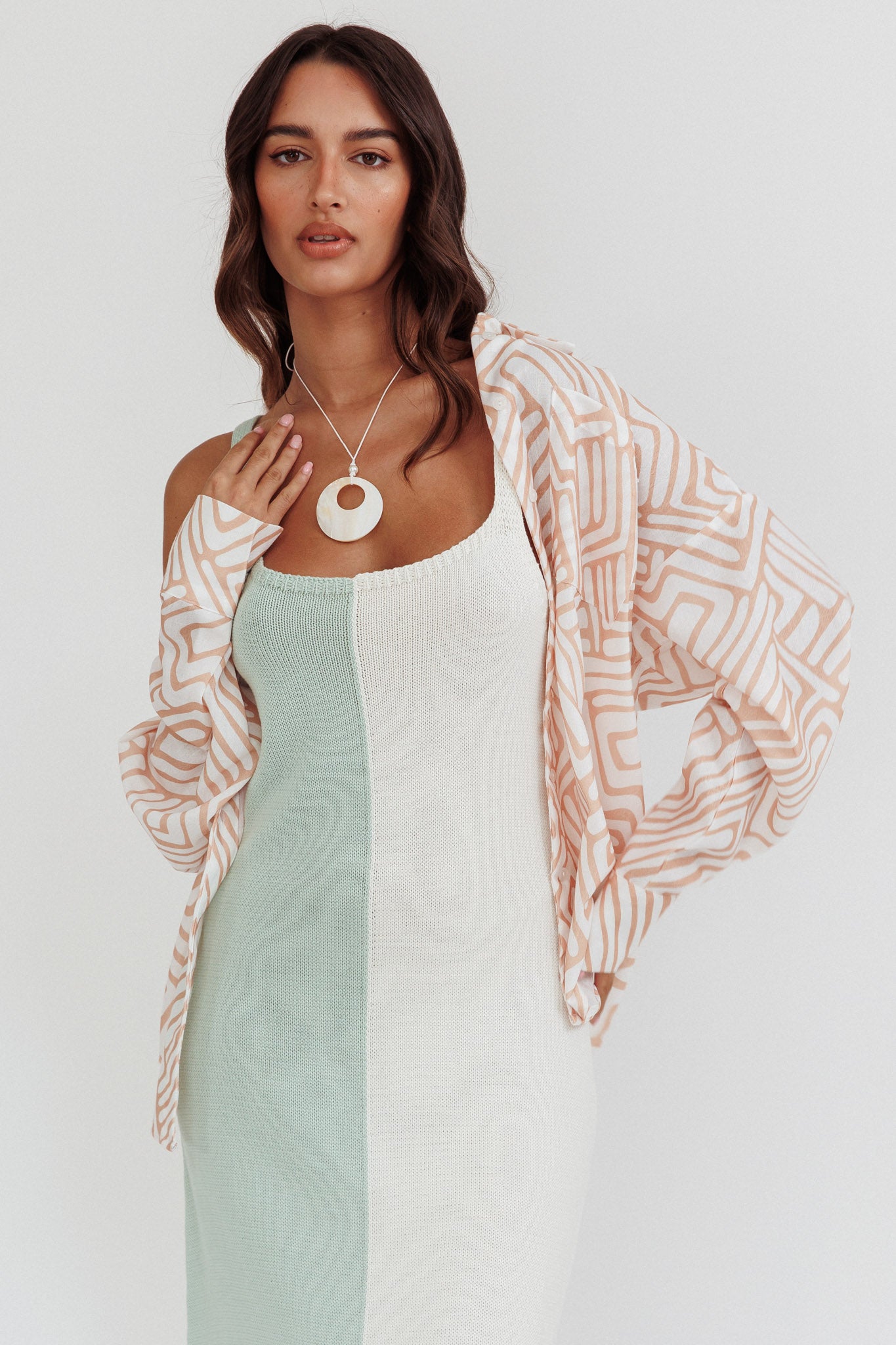 Alex Long Sleeve Shirt Print Peach by Selfie Leslie
