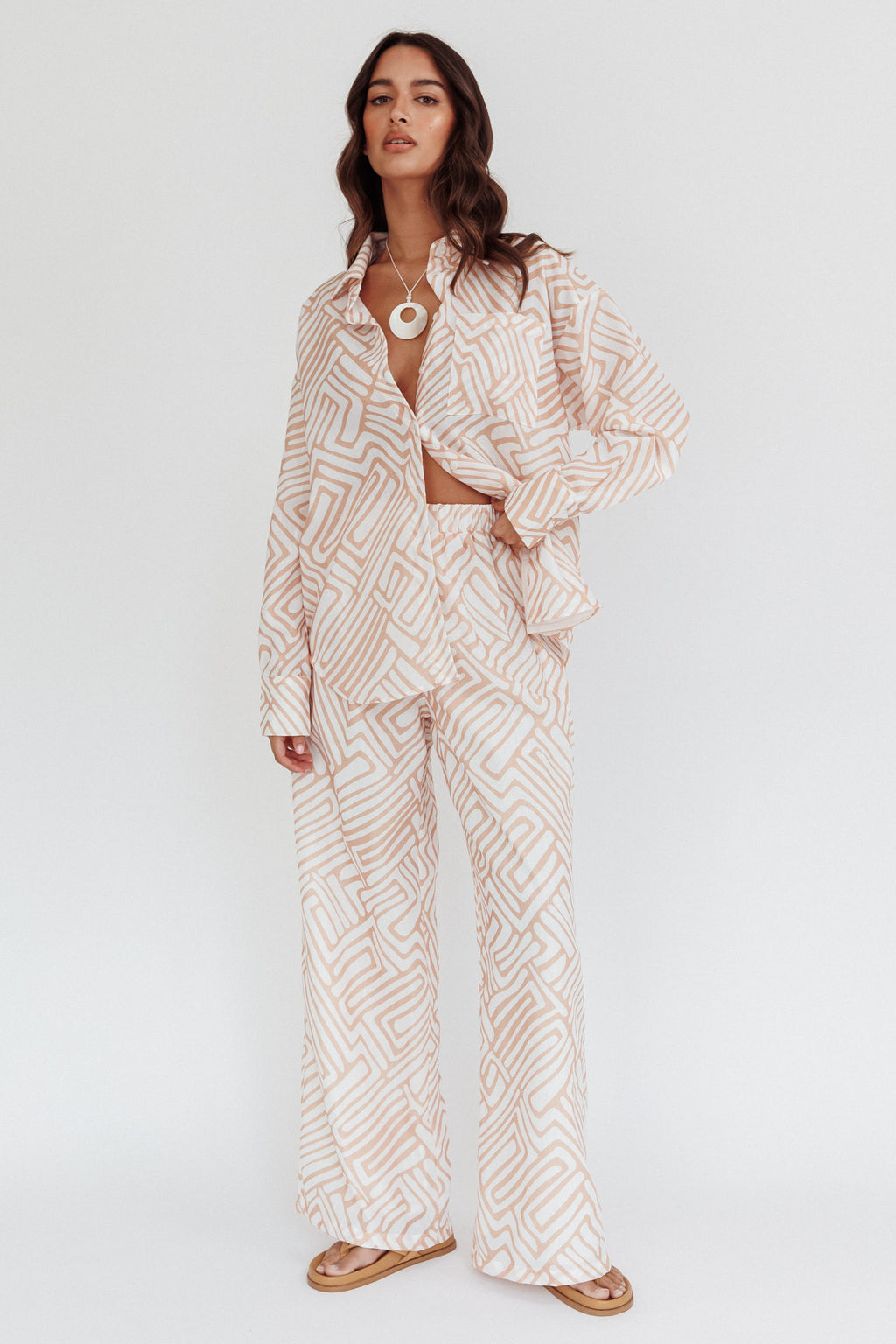 Alex Long Sleeve Shirt Print Peach by Selfie Leslie