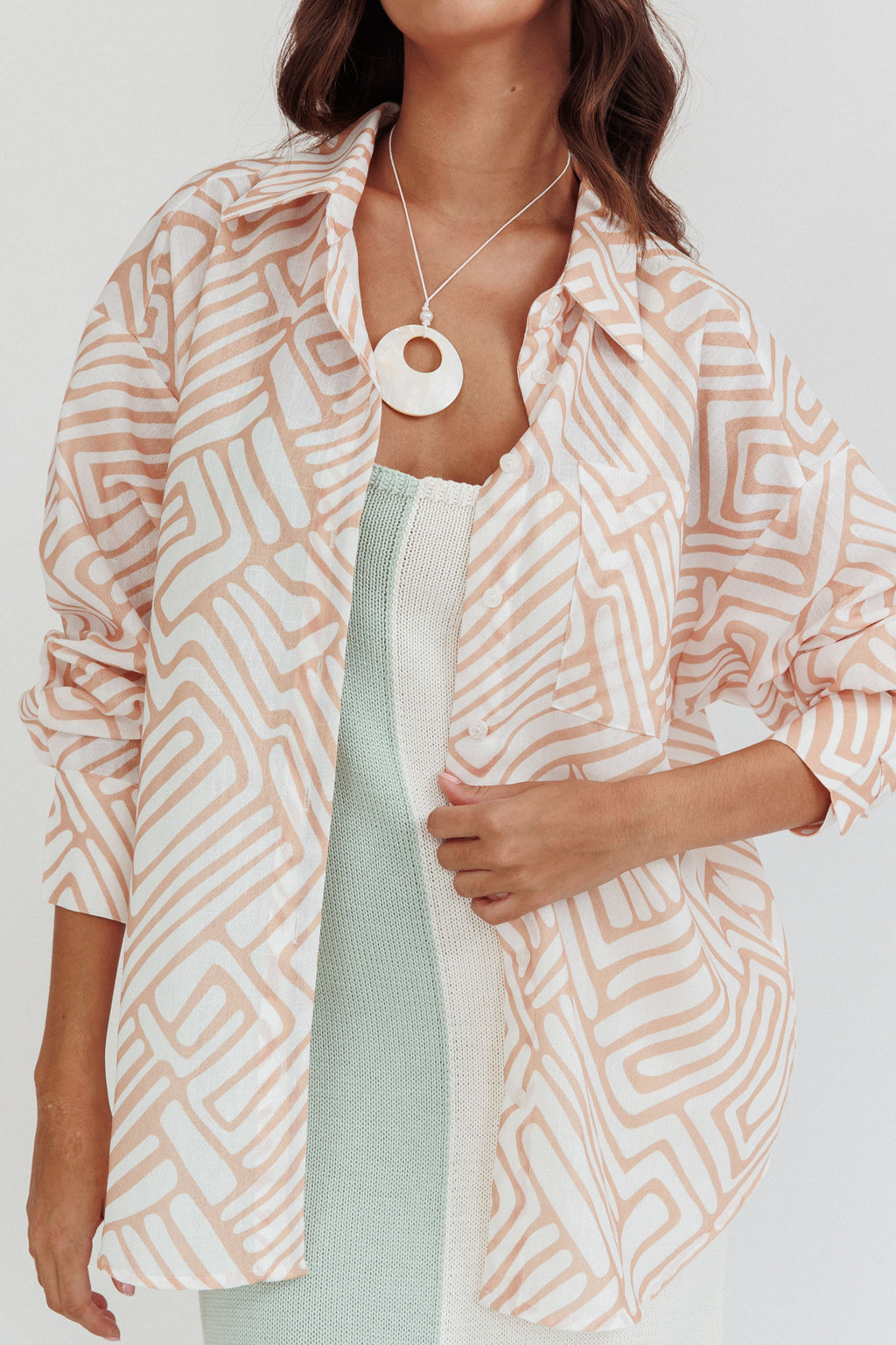 Alex Long Sleeve Shirt Print Peach by Selfie Leslie