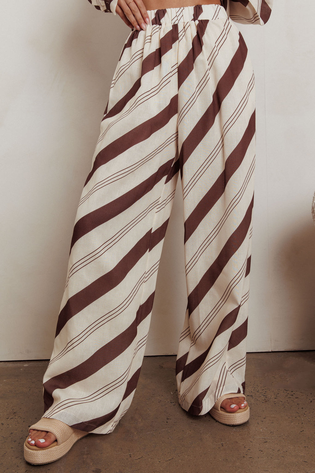 Alex Elastic Waist Striped Print Pant Cream/Cacao by Selfie Leslie