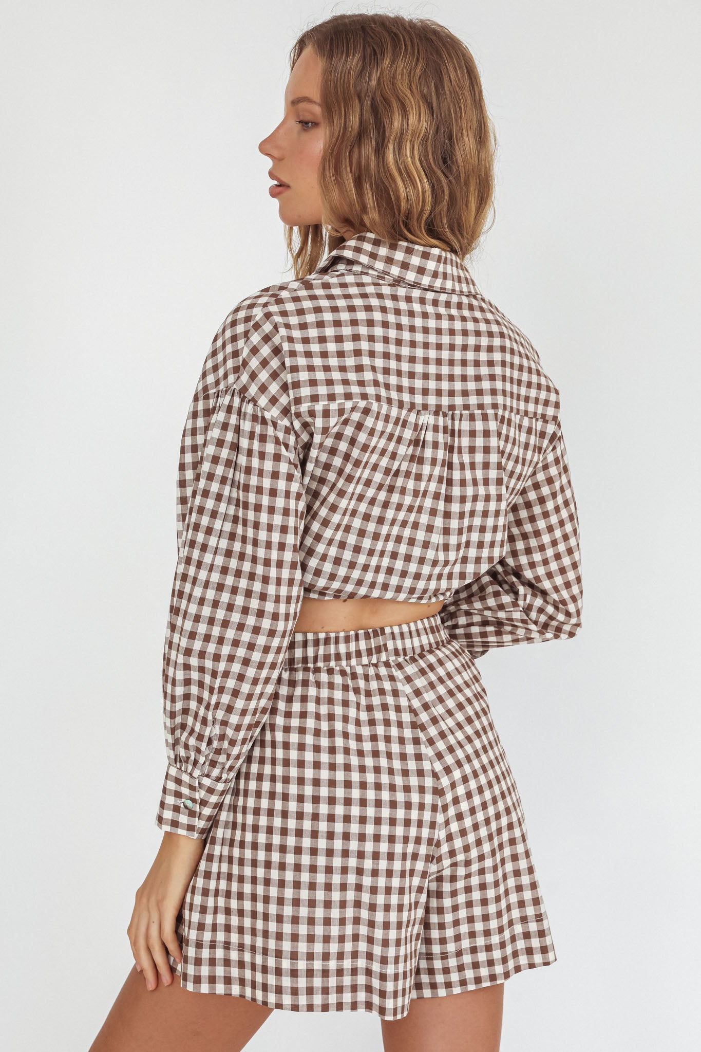 Weekends Away Elastic Waist Shorts Brown Check by Selfie Leslie