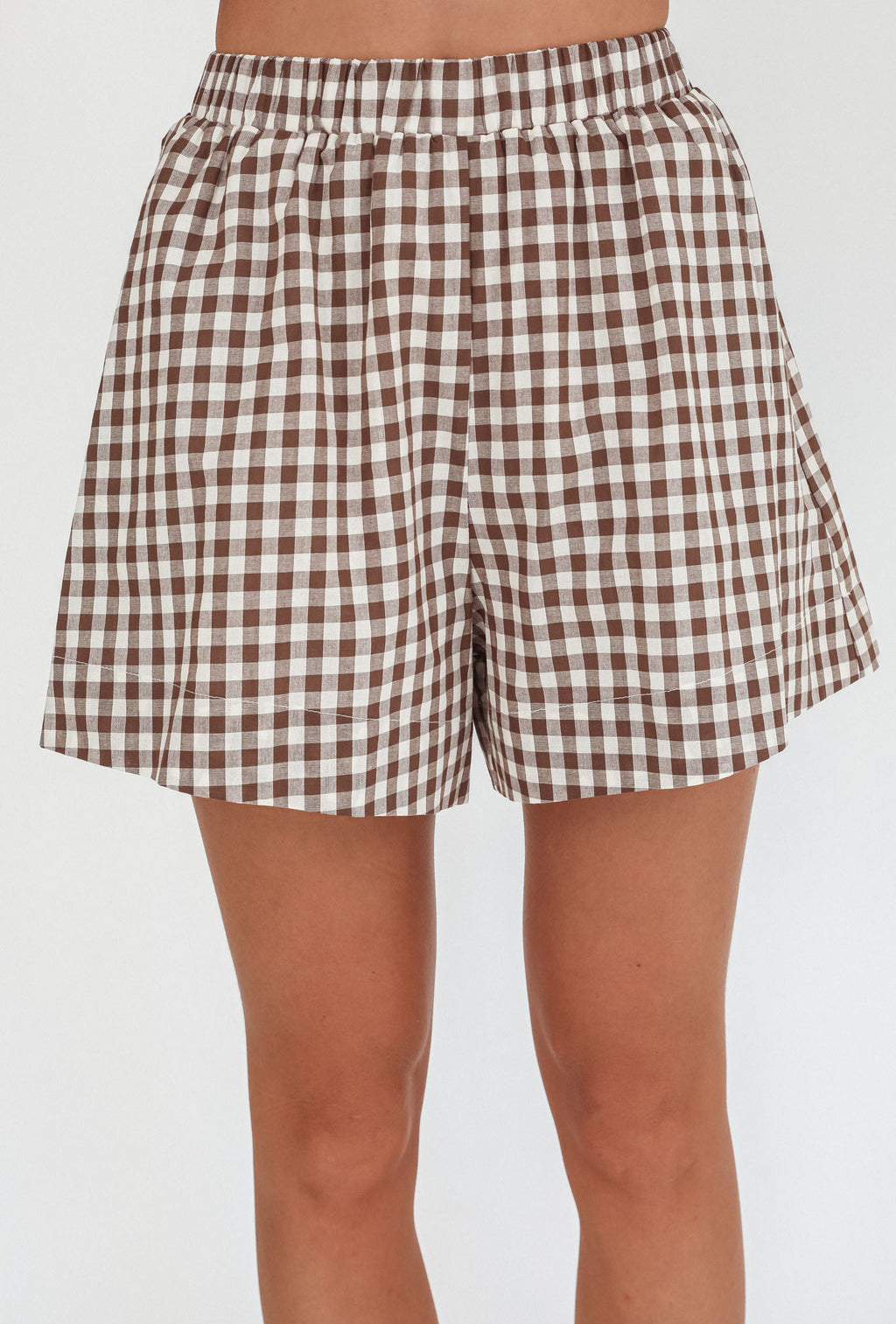 Weekends Away Elastic Waist Shorts Brown Check by Selfie Leslie