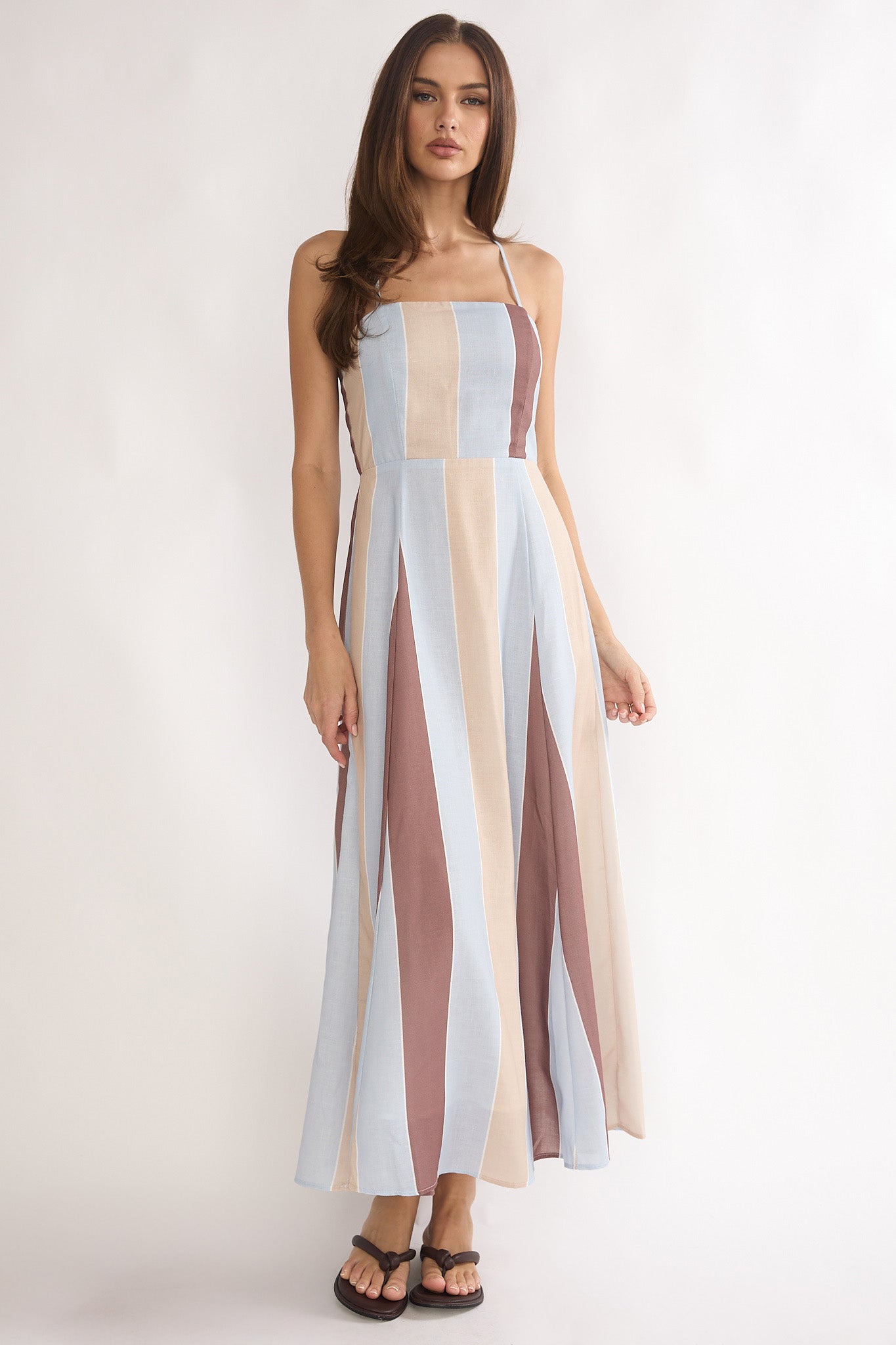 Shop the Second Glance Olga Criss-Cross Back Maxi Dress Stripe