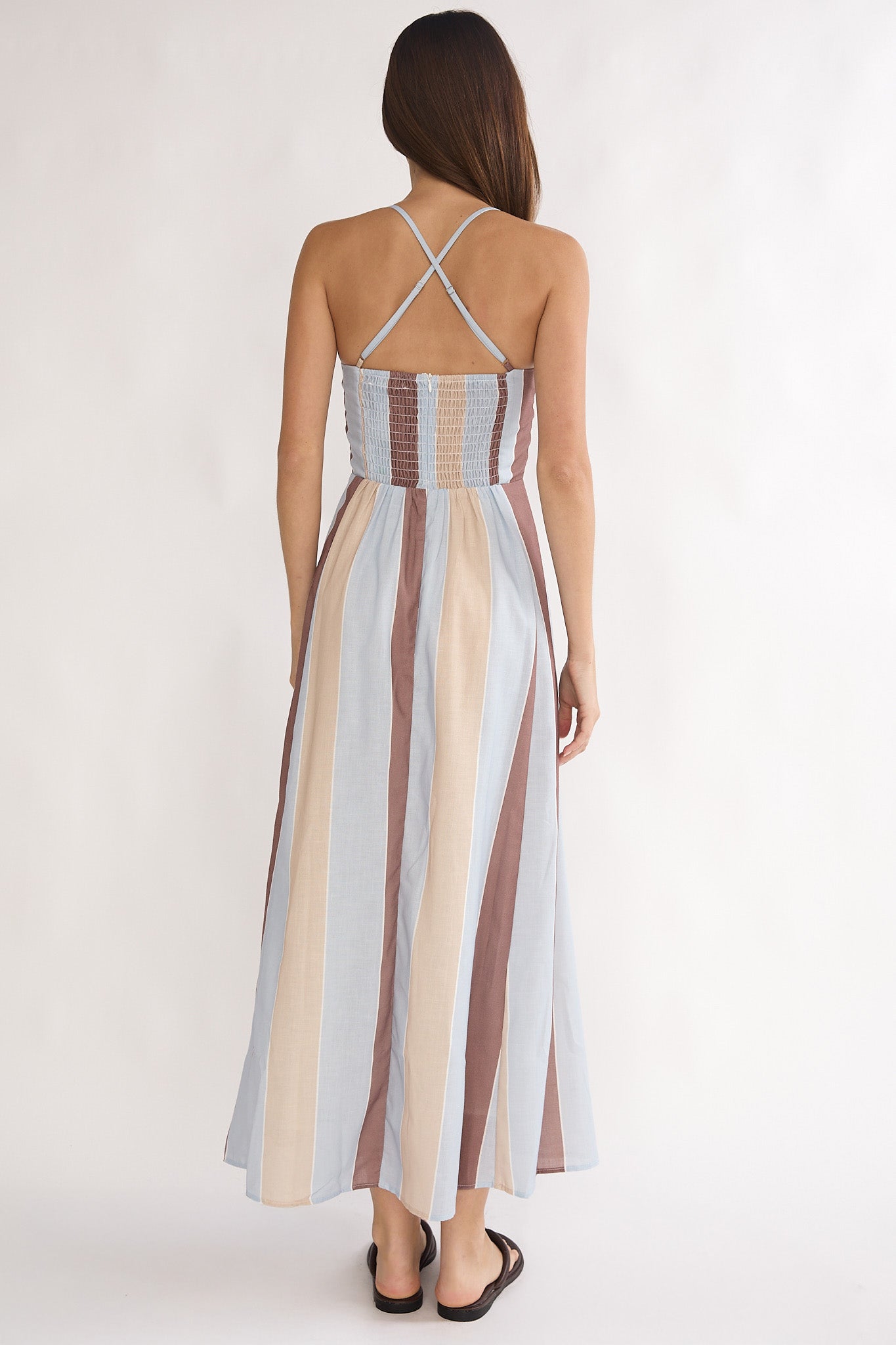 Shop the Second Glance Olga Criss-Cross Back Maxi Dress Stripe