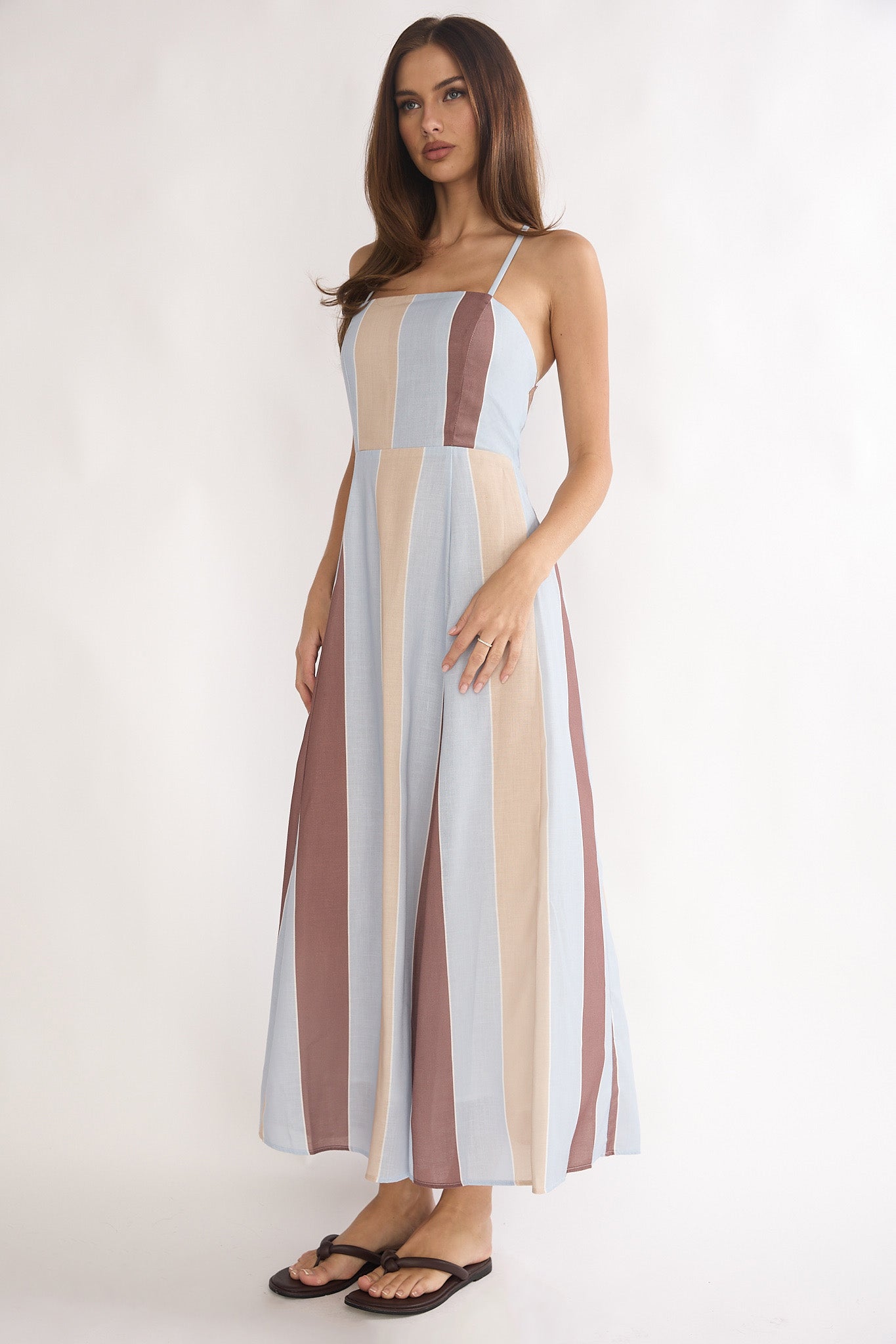 Shop the Second Glance Olga Criss-Cross Back Maxi Dress Stripe