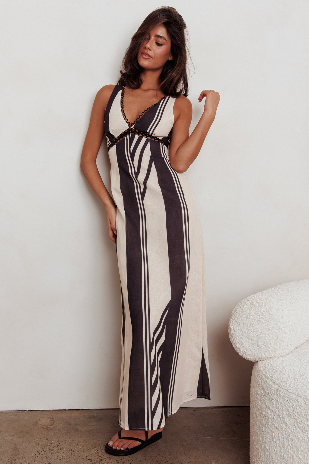 Cambria Sleeveless Striped Maxi Dress Black by Selfie Leslie