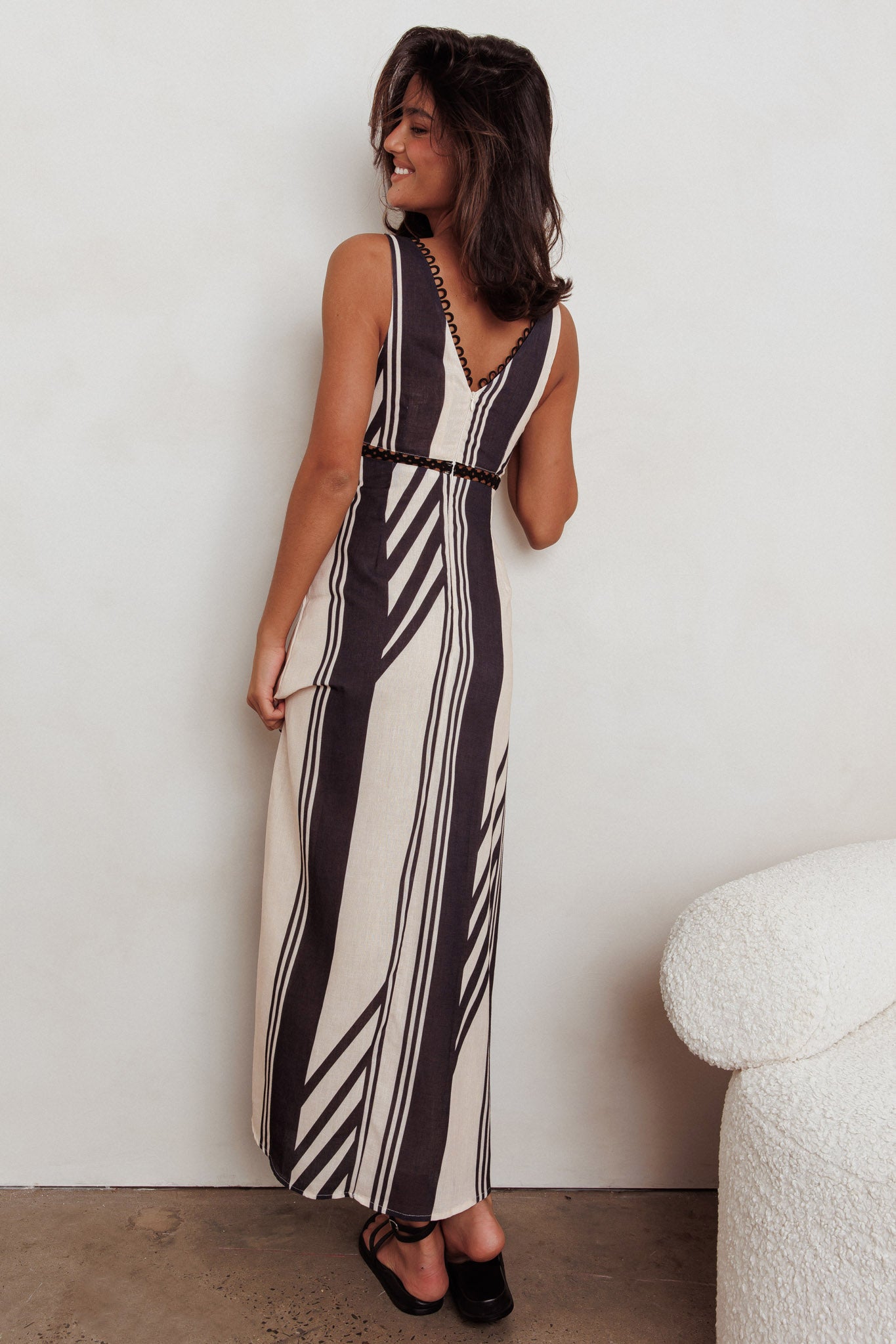 Cambria Sleeveless Striped Maxi Dress Black by Selfie Leslie