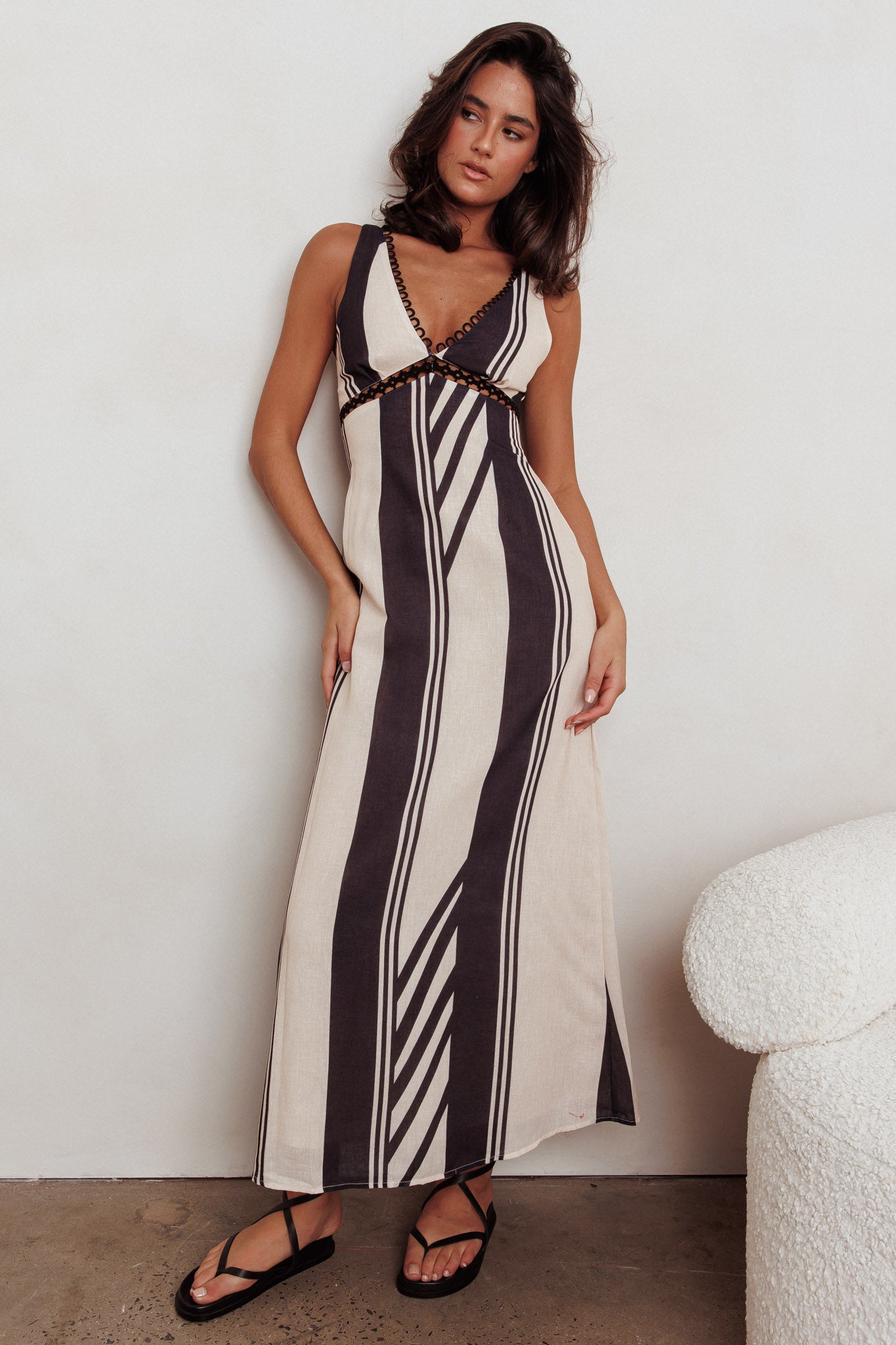 Cambria Sleeveless Striped Maxi Dress Black by Selfie Leslie