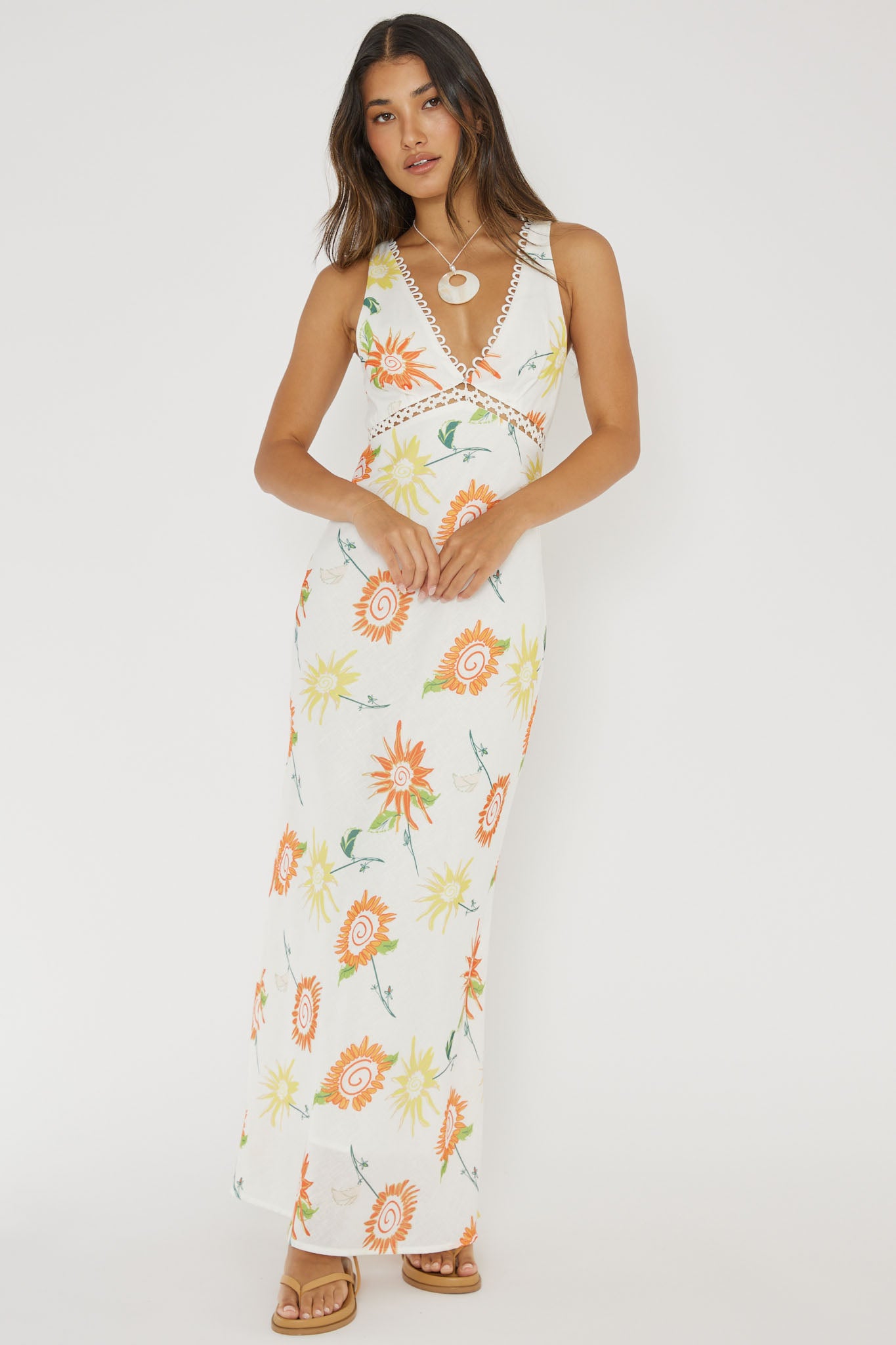 Shop the Cambria Crochet Trim Maxi Dress Flower Orange