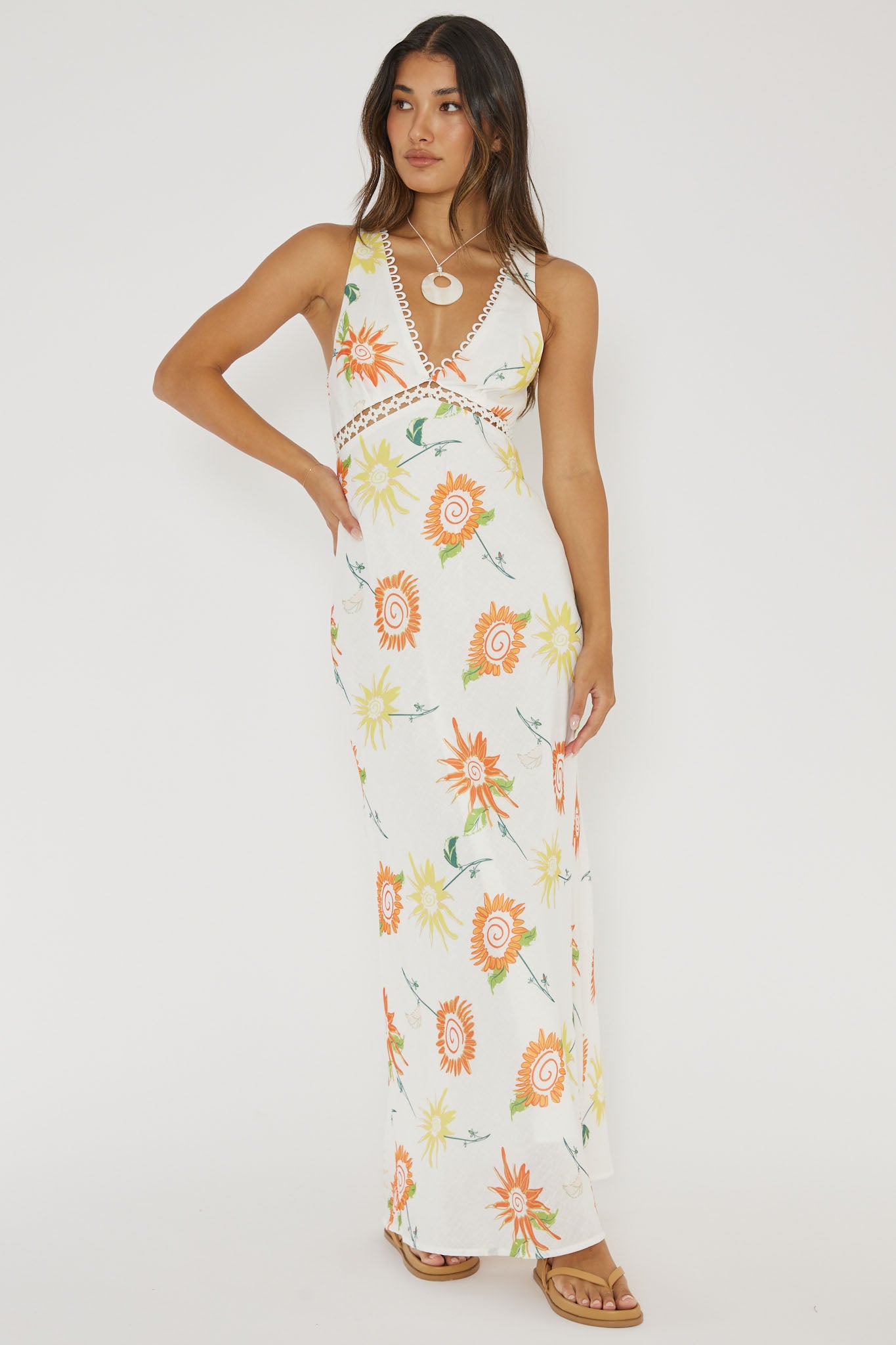 Cambria Crochet Trim Maxi Dress Flower Orange by Selfie Leslie
