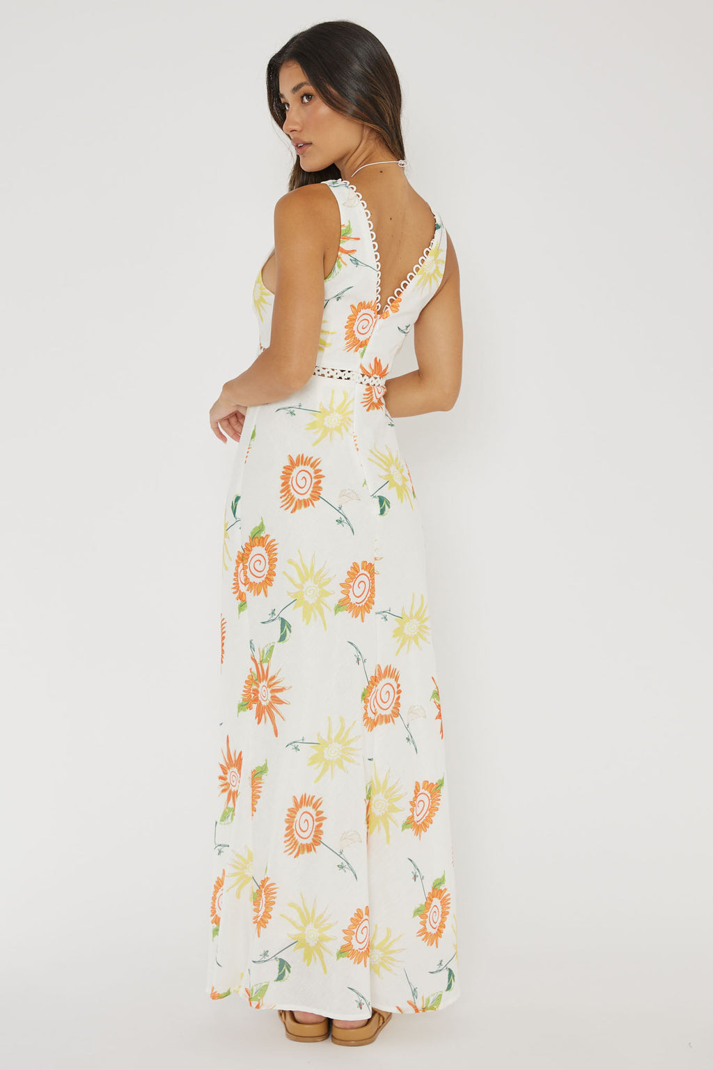 Cambria Crochet Trim Maxi Dress Flower Orange by Selfie Leslie