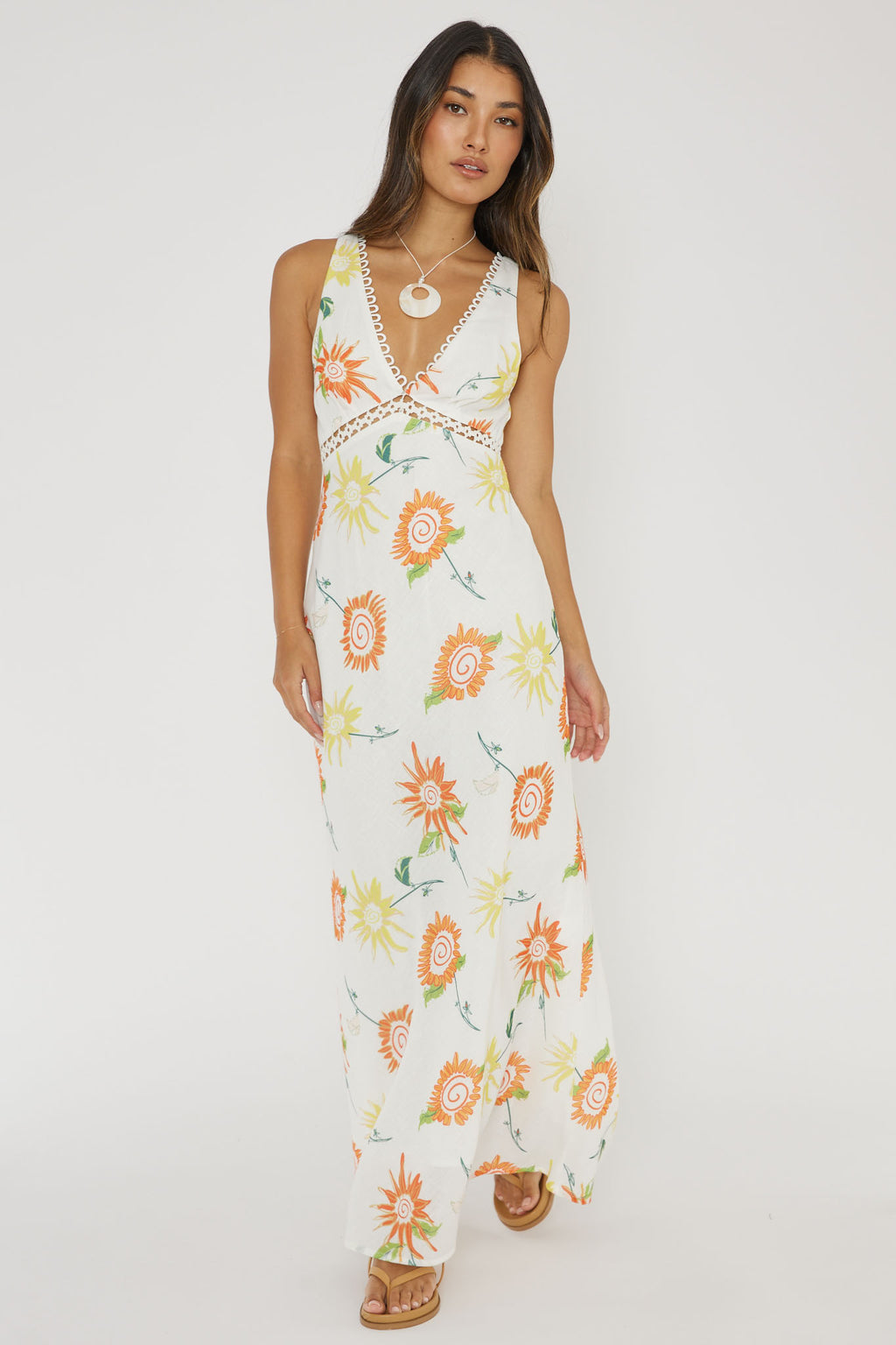 Cambria Crochet Trim Maxi Dress Flower Orange by Selfie Leslie