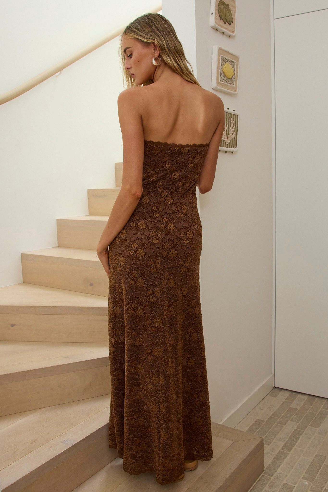 Artice Strapless Maxi Dress Lace Chocolate by Selfie Leslie