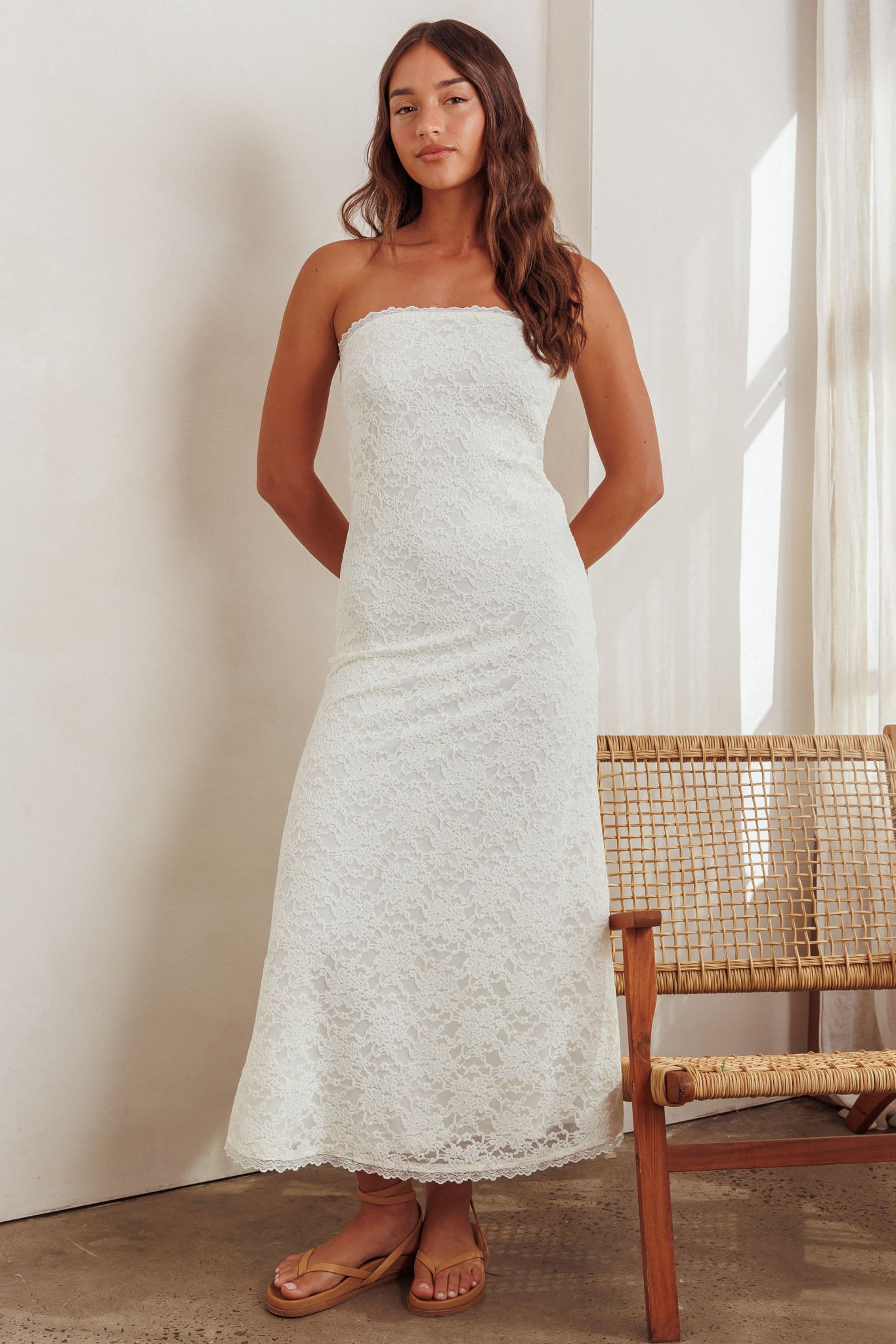 Artice Strapless Maxi Dress Lace Cream by Selfie Leslie