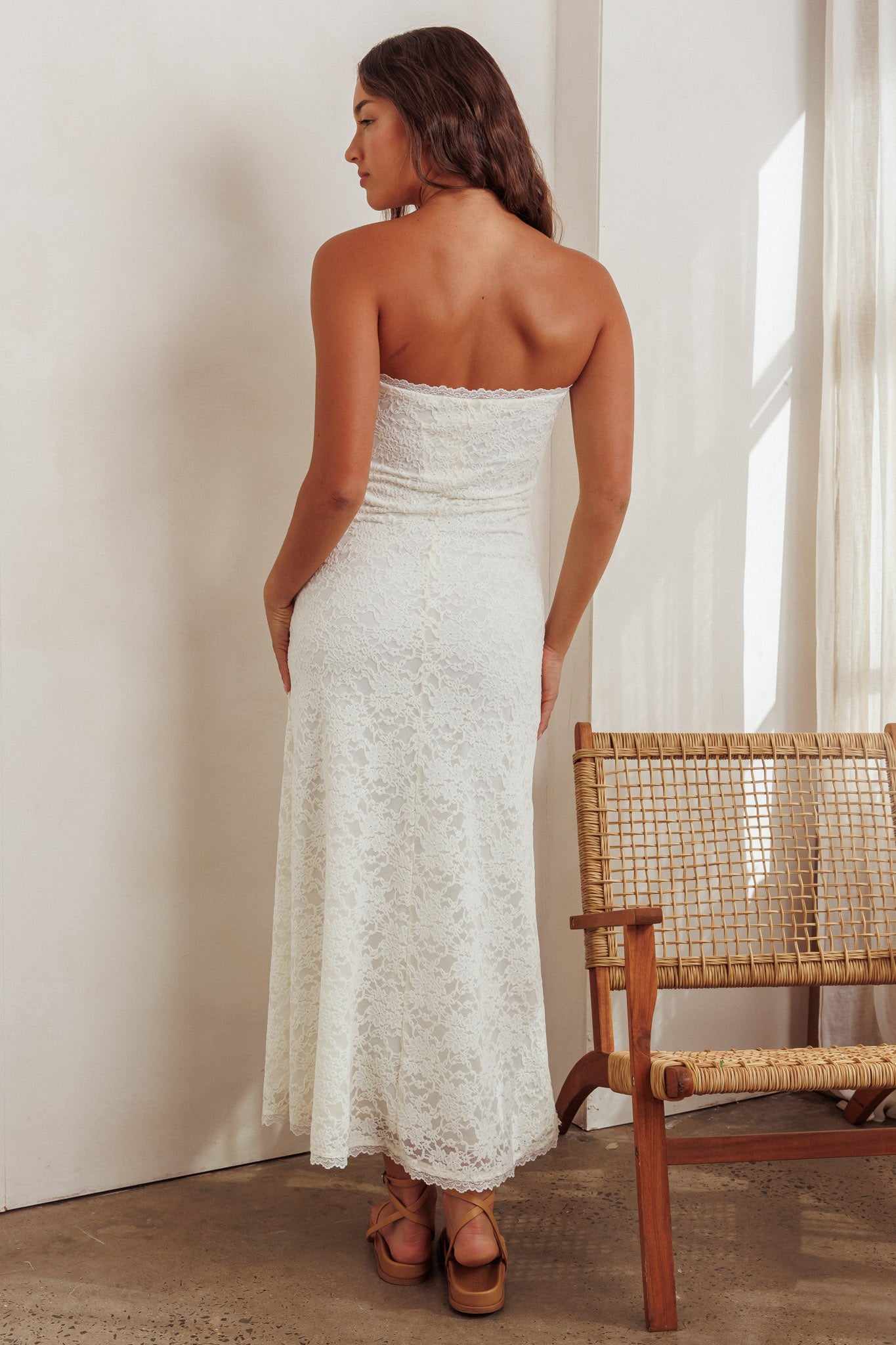 Artice Strapless Maxi Dress Lace Cream by Selfie Leslie