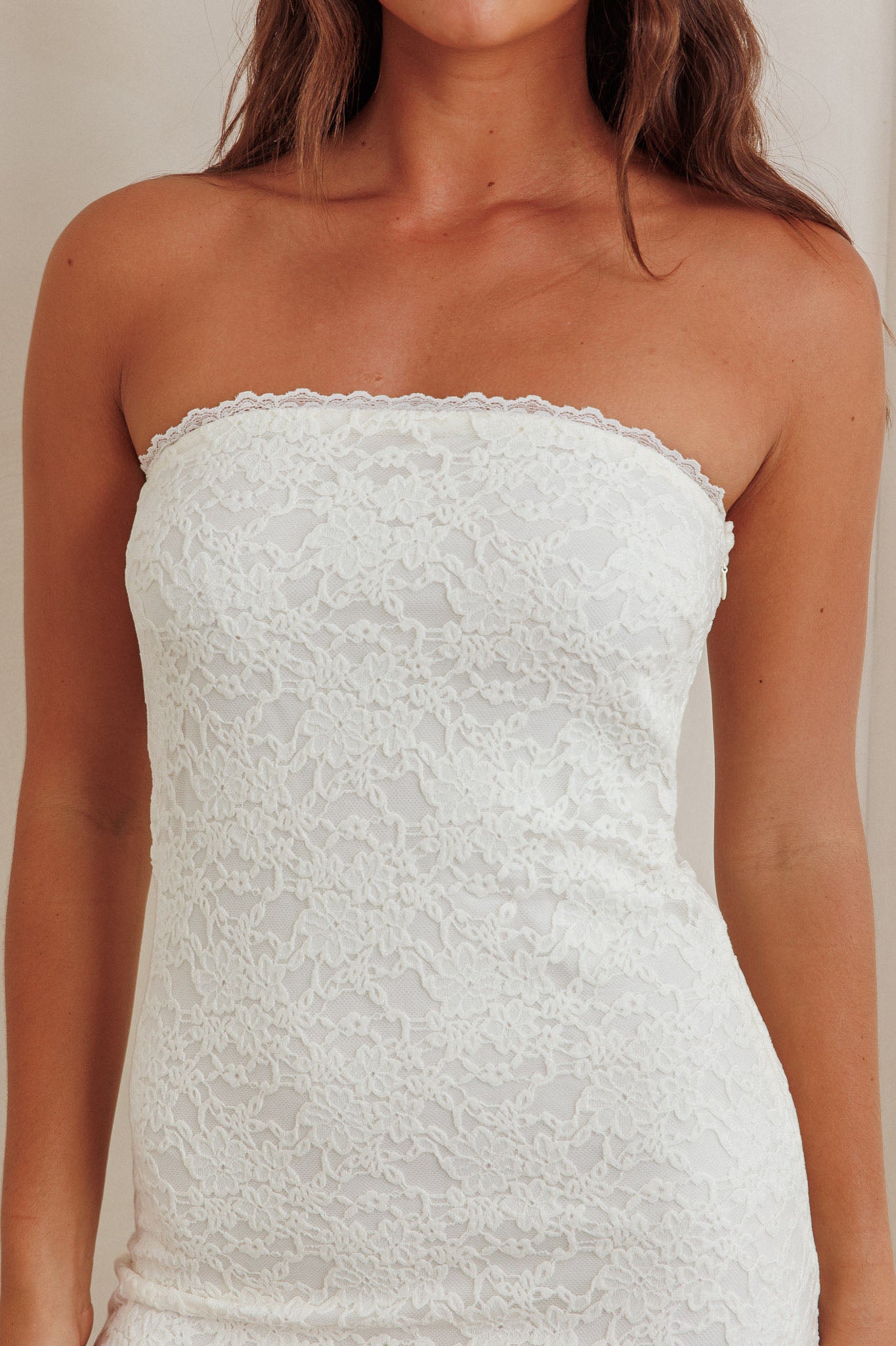 Artice Strapless Maxi Dress Lace Cream by Selfie Leslie