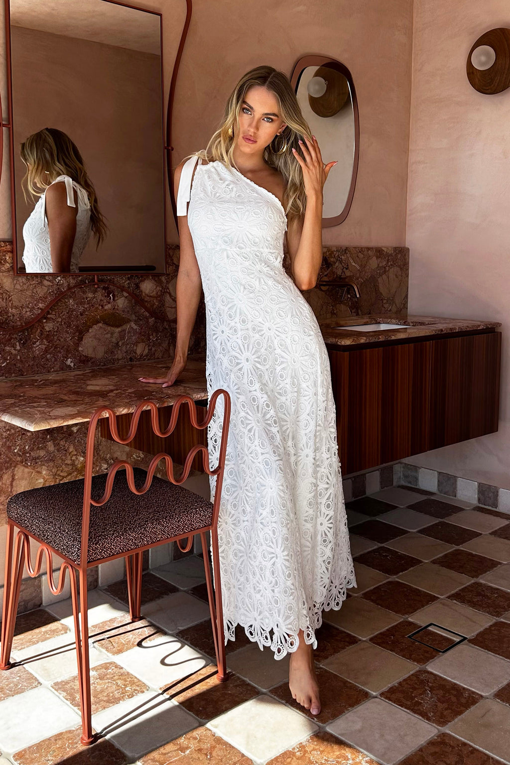 Artice One Shoulder Maxi Dress Off White by Selfie Leslie