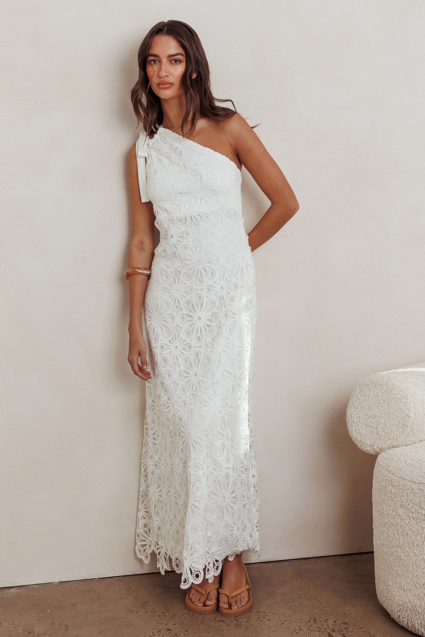 Artice One Shoulder Maxi Dress Off White by Selfie Leslie