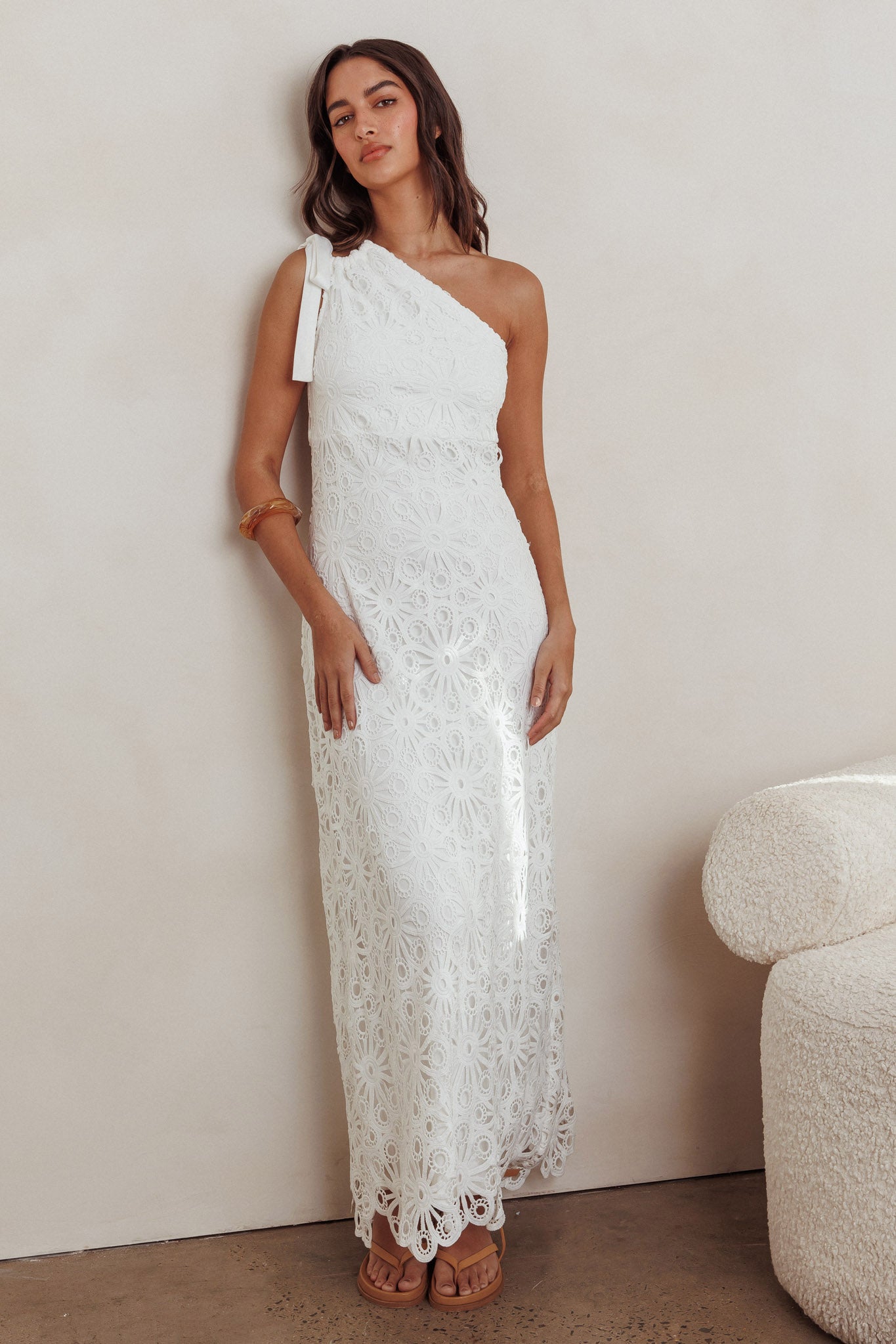 Artice One Shoulder Maxi Dress Off White by Selfie Leslie
