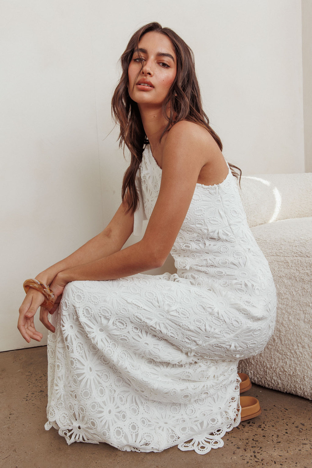 Artice One Shoulder Maxi Dress Off White by Selfie Leslie