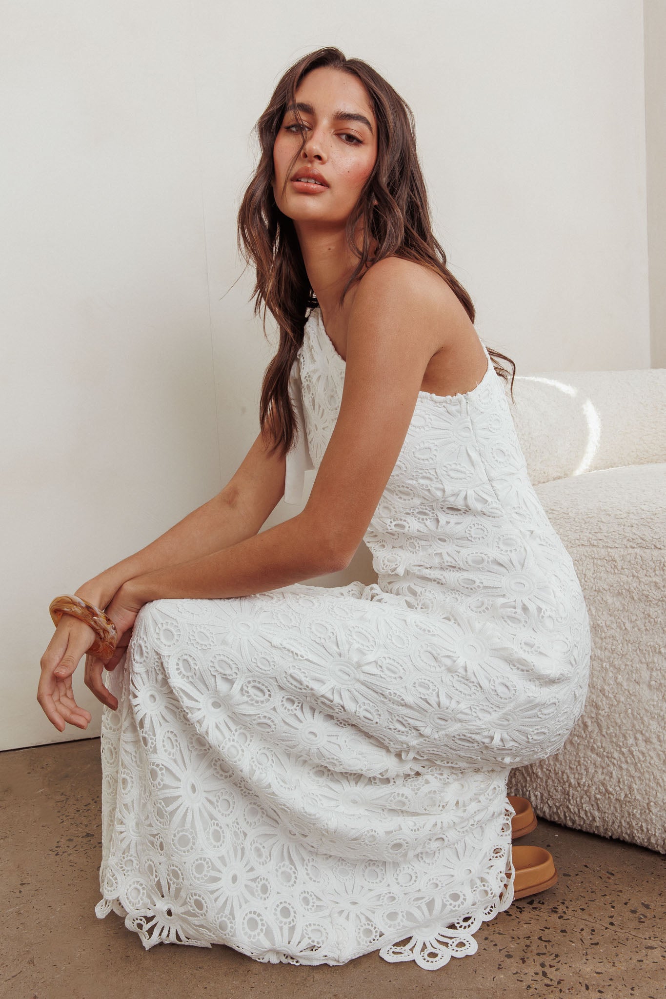Artice One Shoulder Maxi Dress Off White by Selfie Leslie