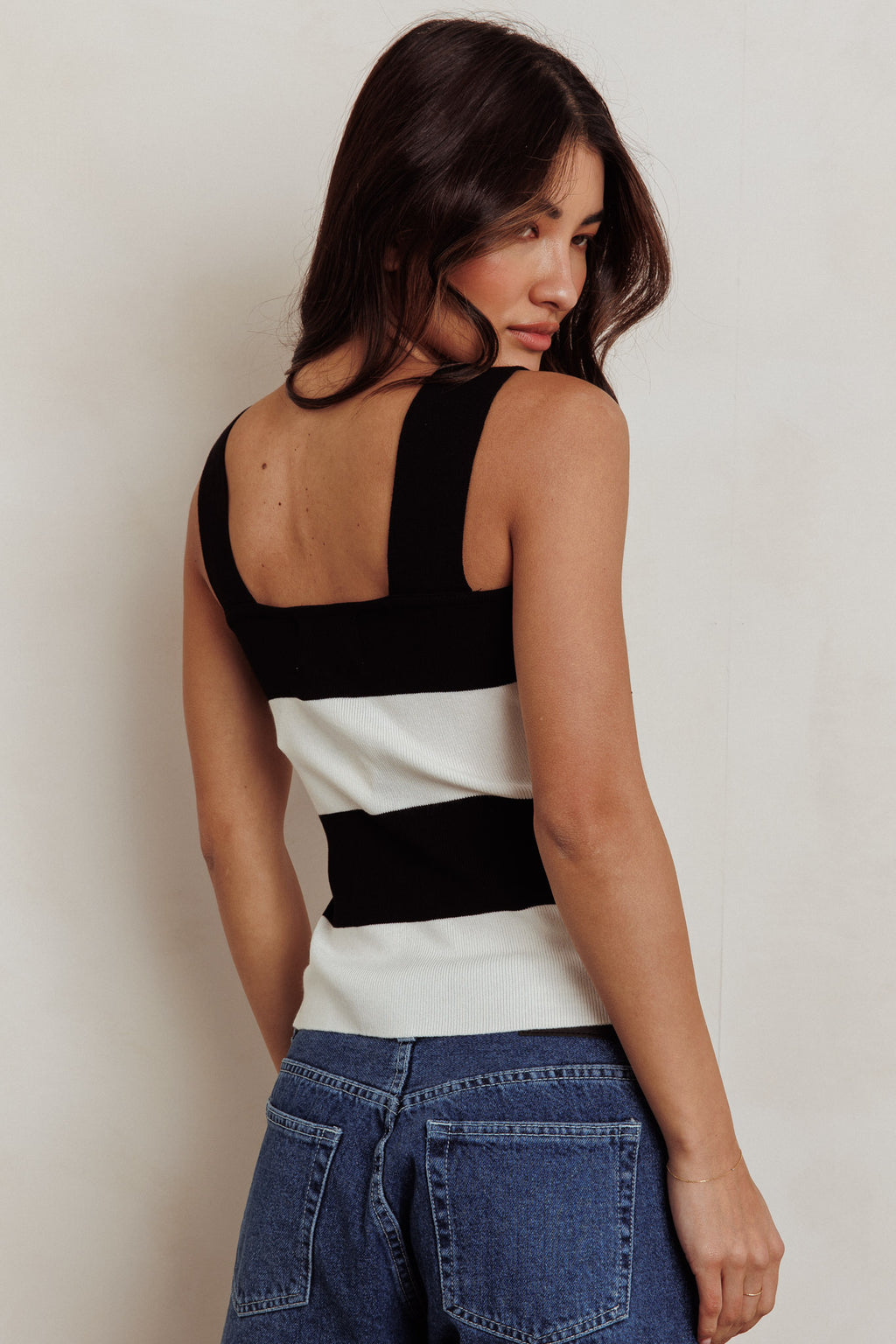 Lisa Striped Knit Tank Top Black White by Selfie Leslie