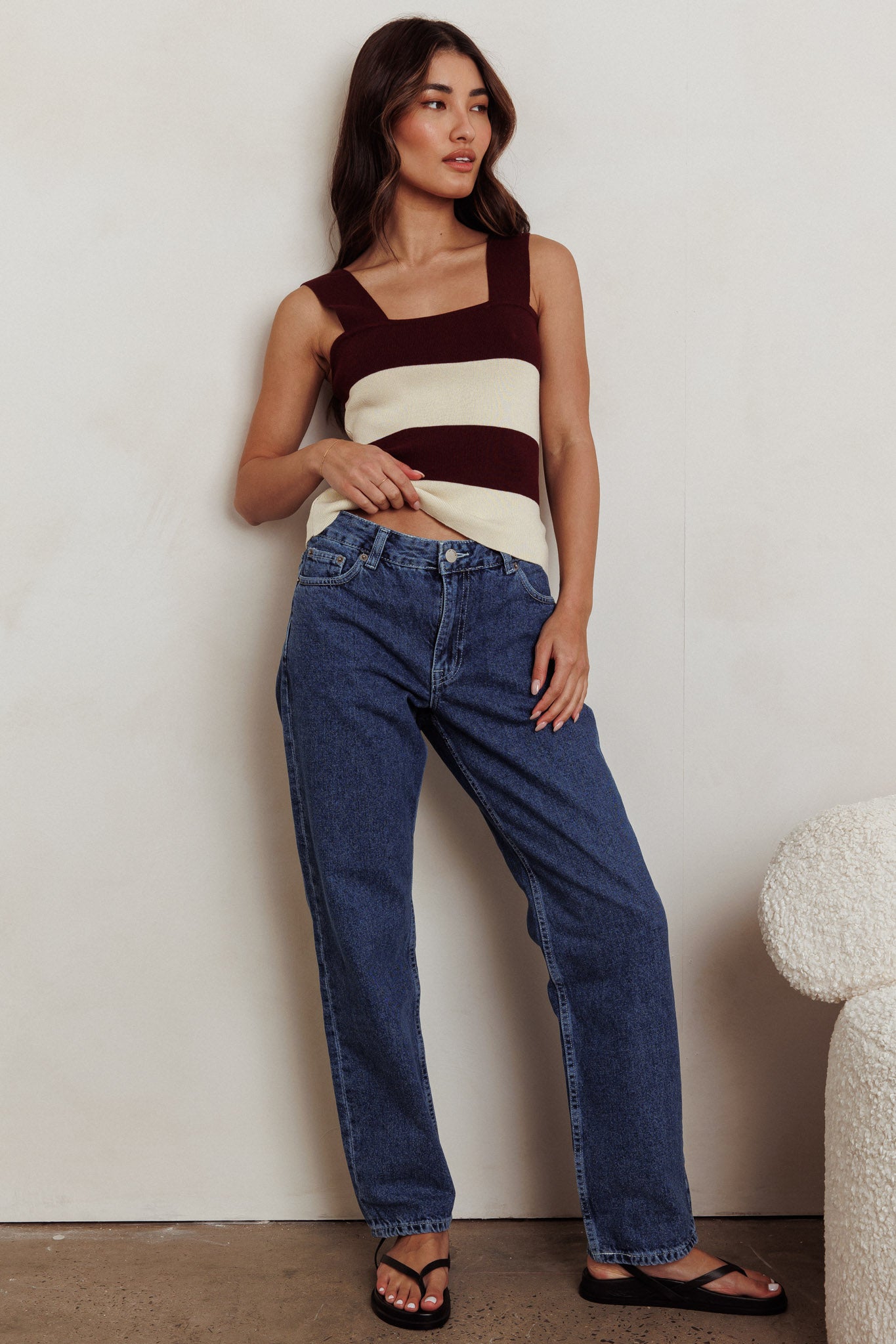Lisa Striped Knit Tank Top Red Bean by Selfie Leslie