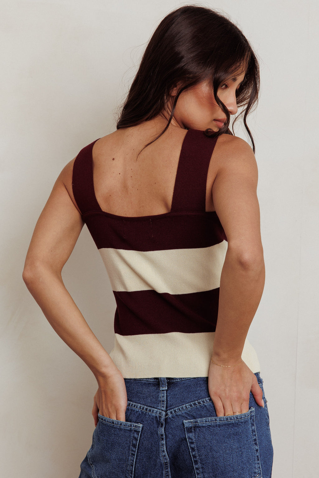 Lisa Striped Knit Tank Top Red Bean by Selfie Leslie