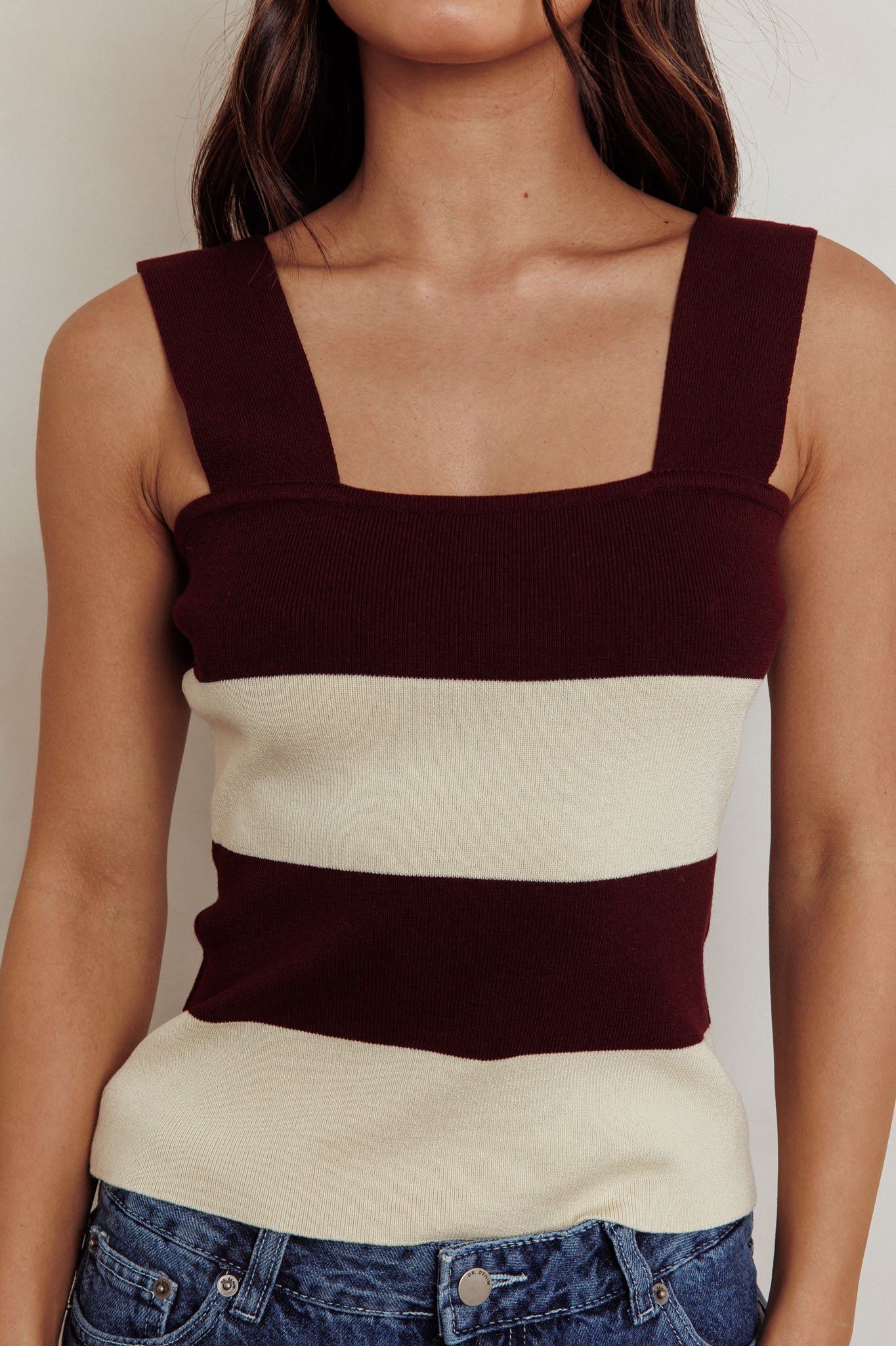 Lisa Striped Knit Tank Top Red Bean by Selfie Leslie
