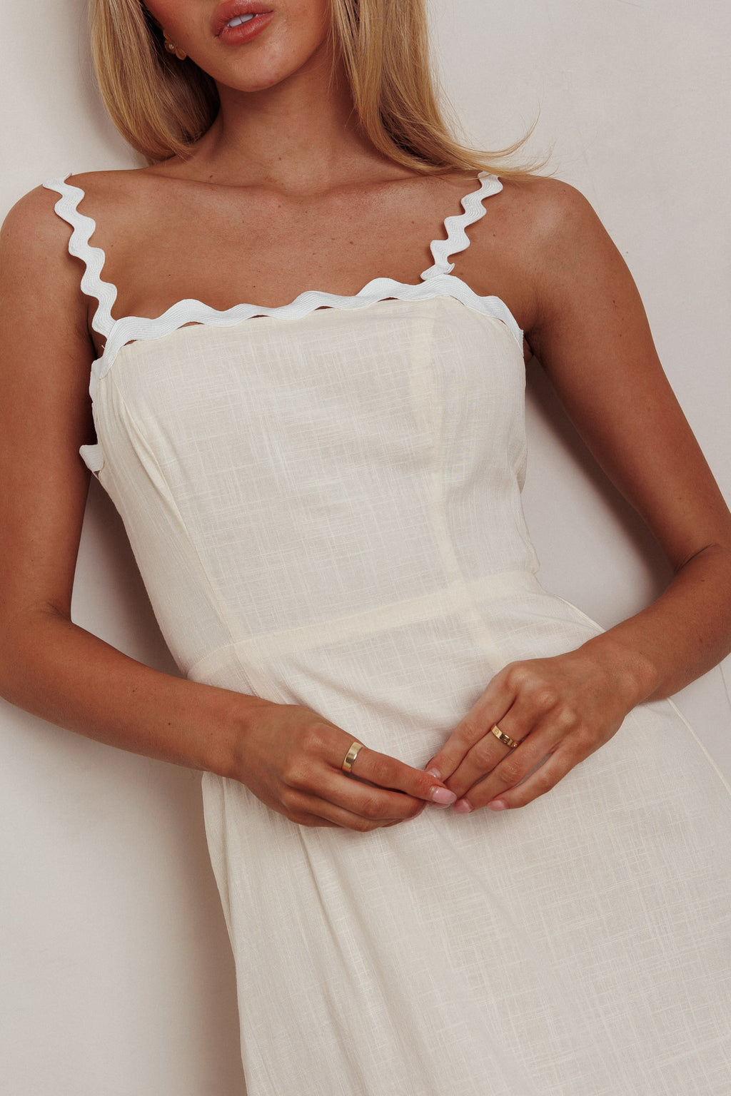 Montego Bay Ric Rac Strap Maxi Dress Oat by Selfie Leslie