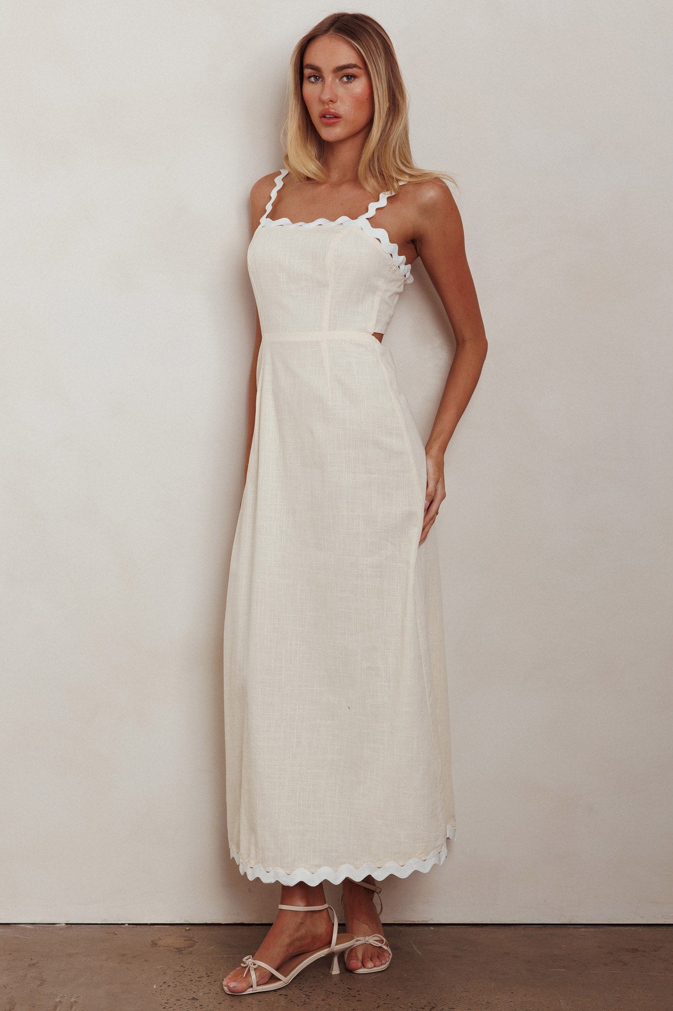 Montego Bay Ric Rac Strap Maxi Dress Oat by Selfie Leslie