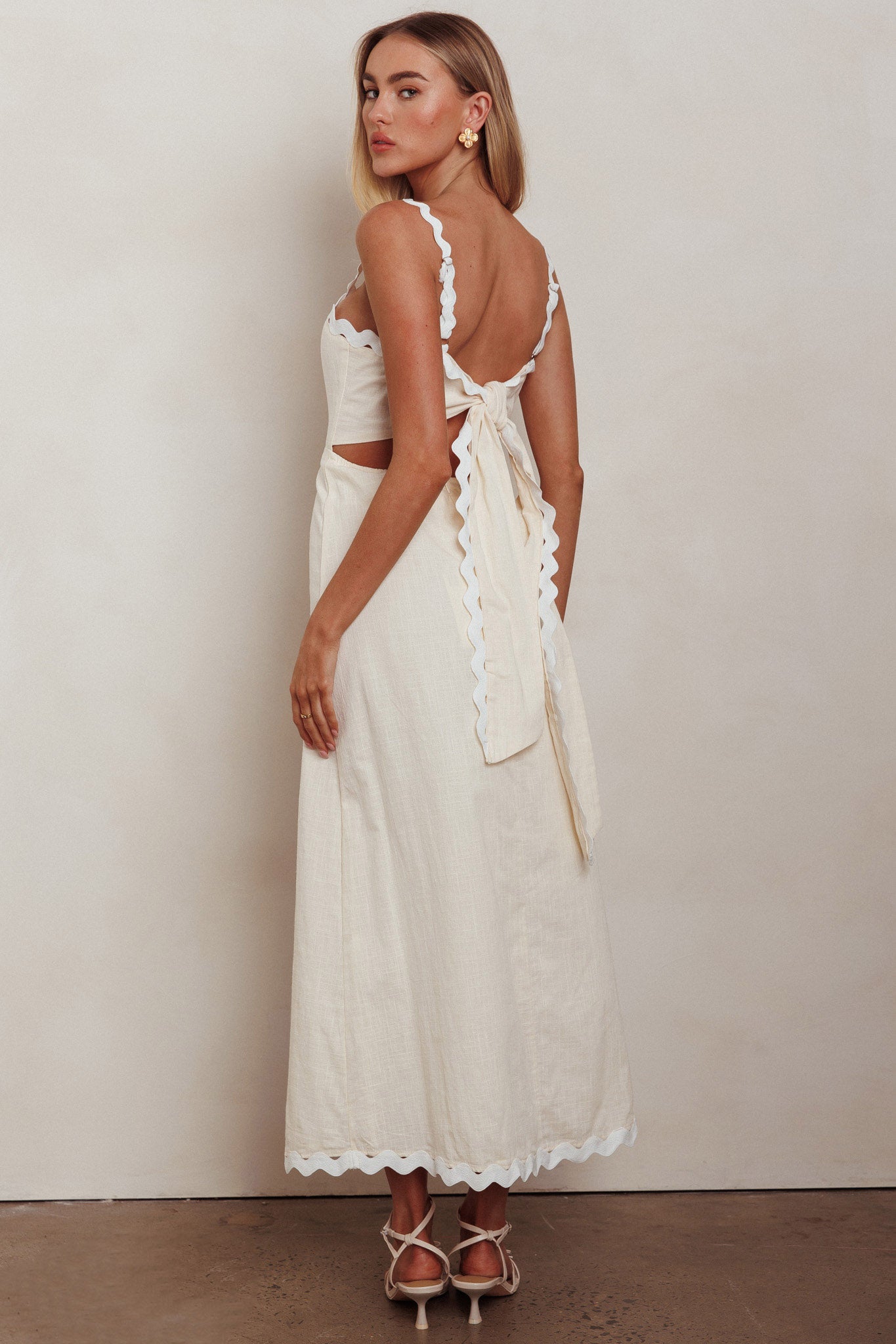 Montego Bay Ric Rac Strap Maxi Dress Oat | Selfie Leslie