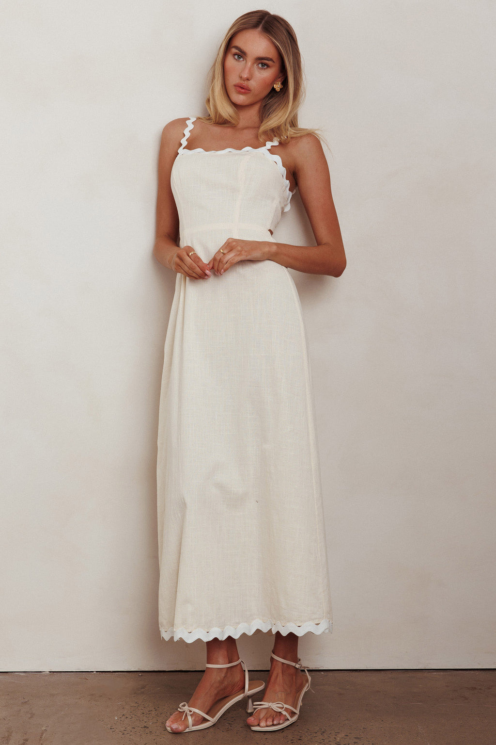 Montego Bay Ric Rac Strap Maxi Dress Oat by Selfie Leslie
