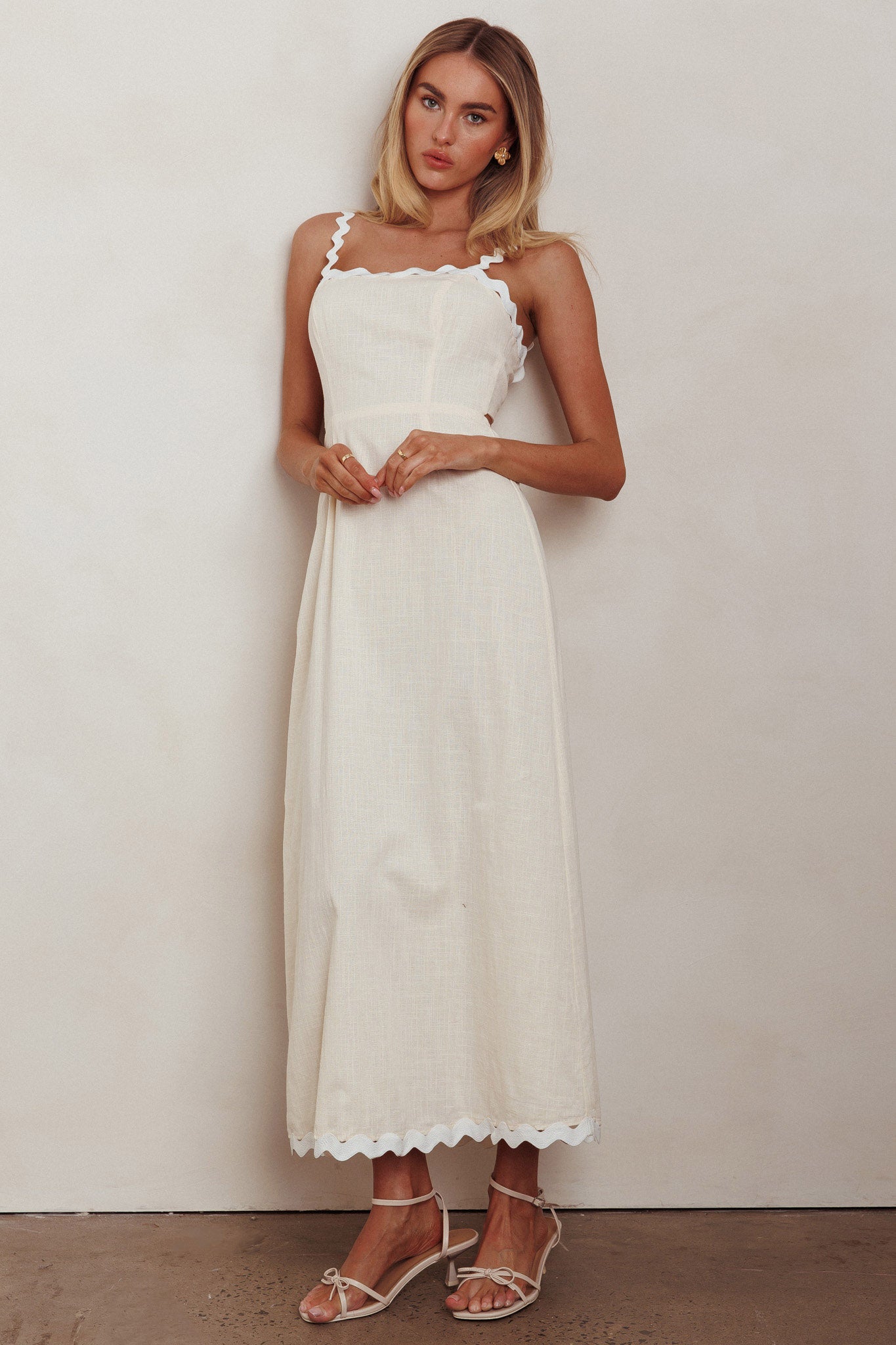Montego Bay Ric Rac Strap Maxi Dress Oat by Selfie Leslie