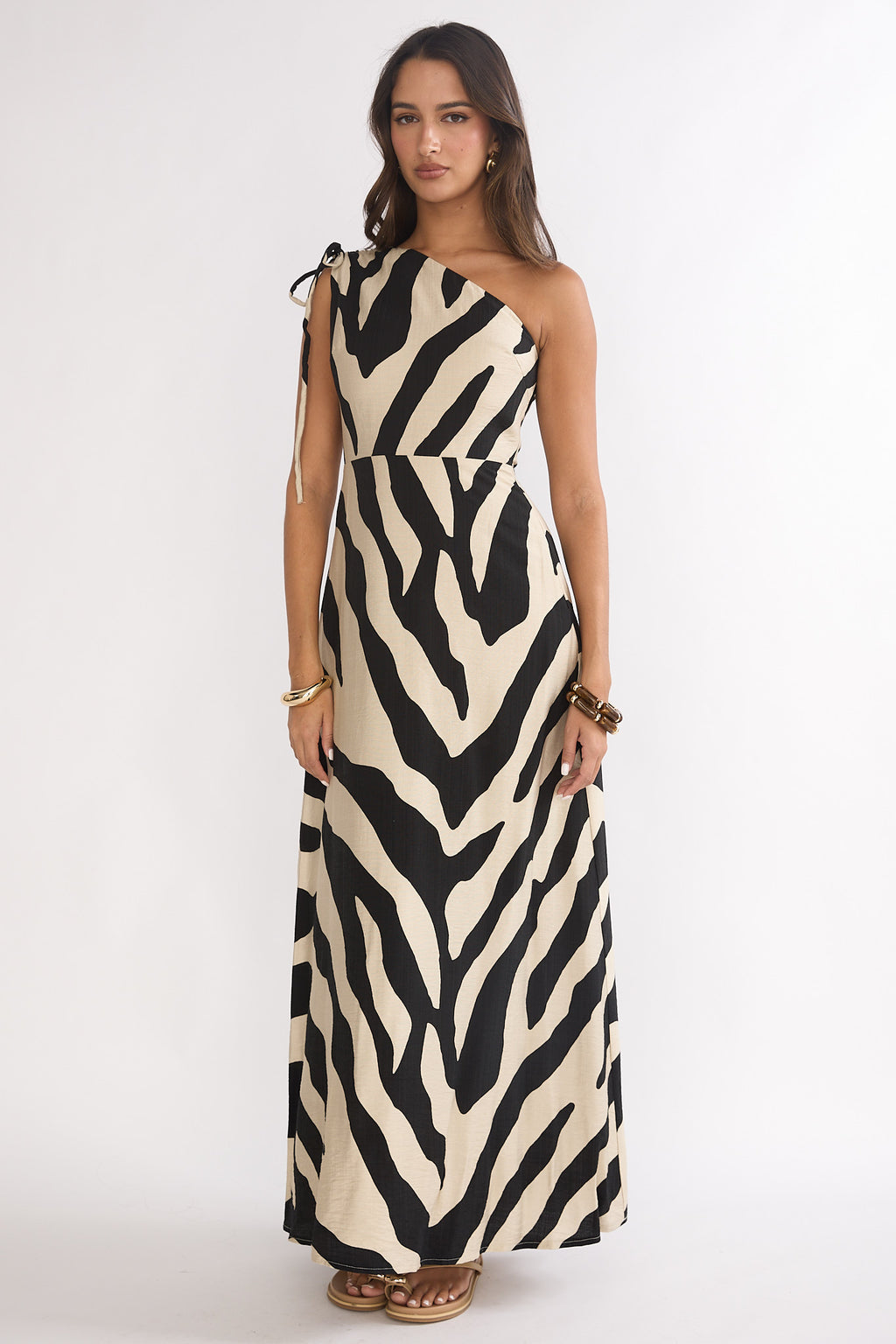 Tavina One-Shoulder Maxi Dress Zebra Black