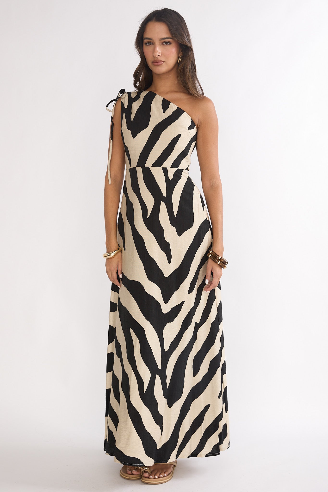 Tavina One-Shoulder Maxi Dress Zebra Black