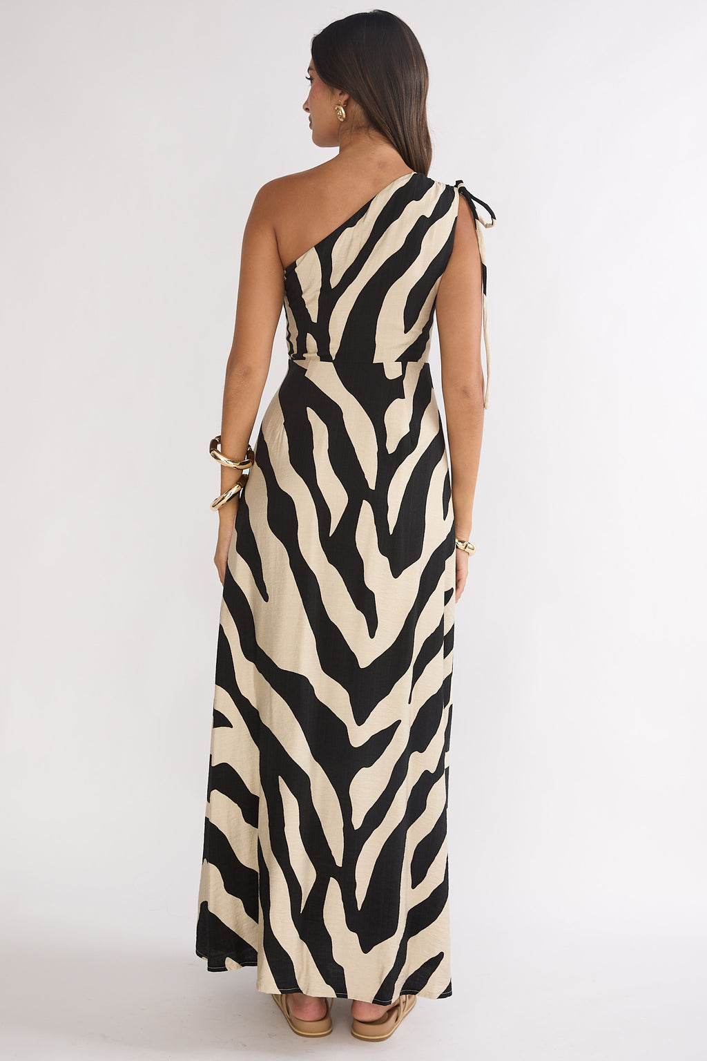Tavina One-Shoulder Maxi Dress Zebra Black