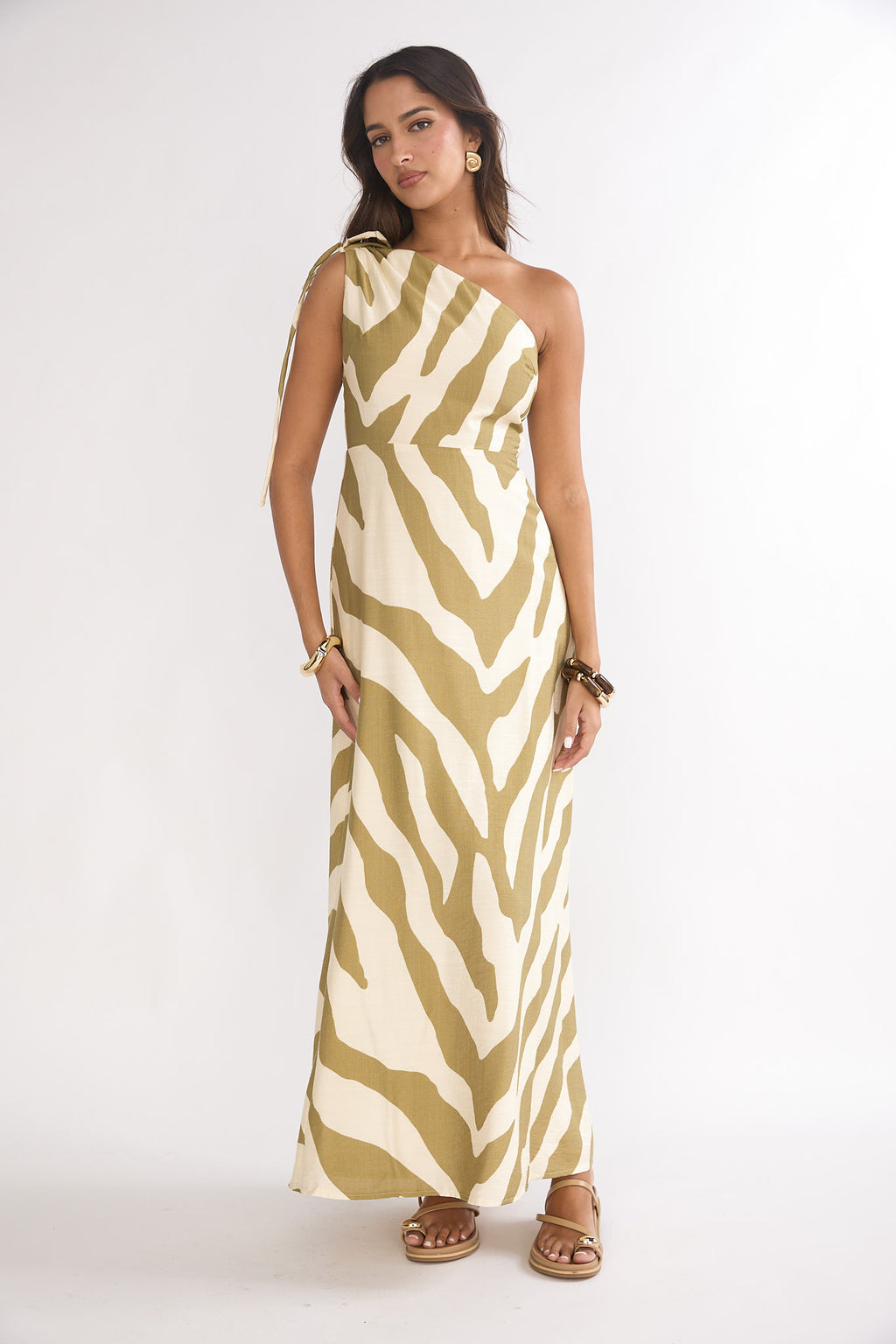 Tavina One-Shoulder Maxi Dress Zebra Khaki