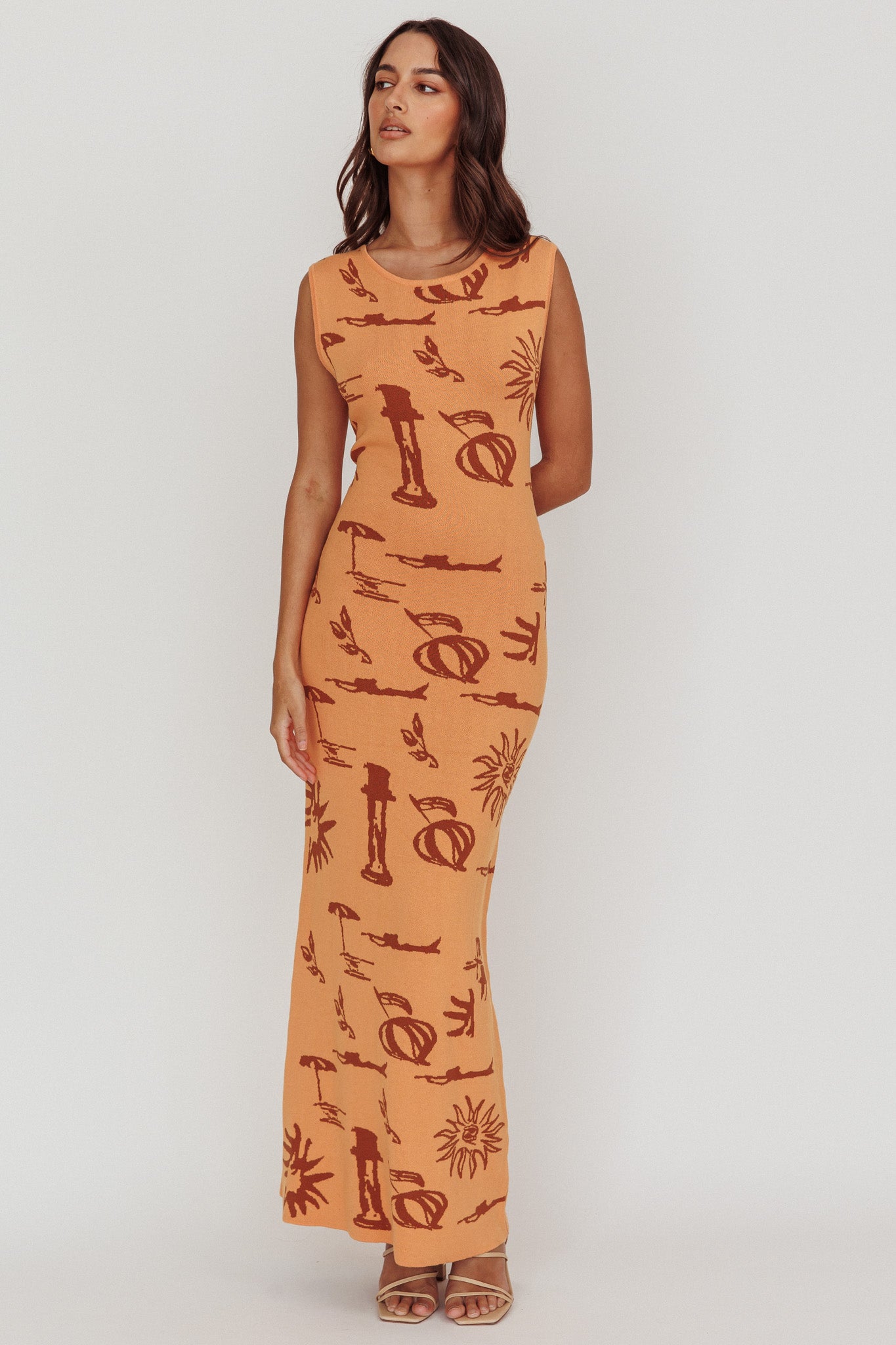 Irene Column Silhouette Maxi Dress Apricot L