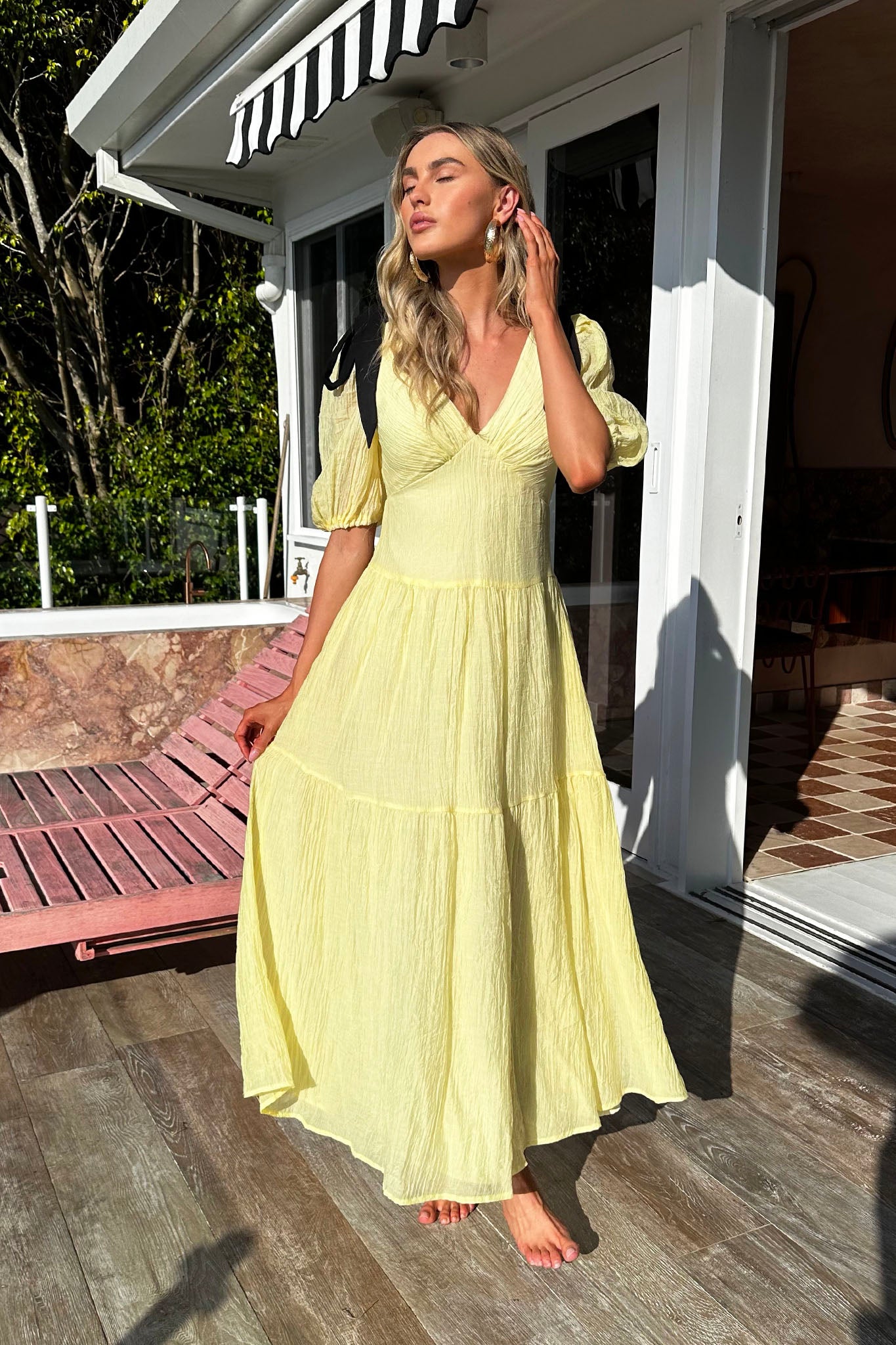Sinta Bow Shoulder Puff Sleeve Maxi Dress Lemon– Selfie Leslie