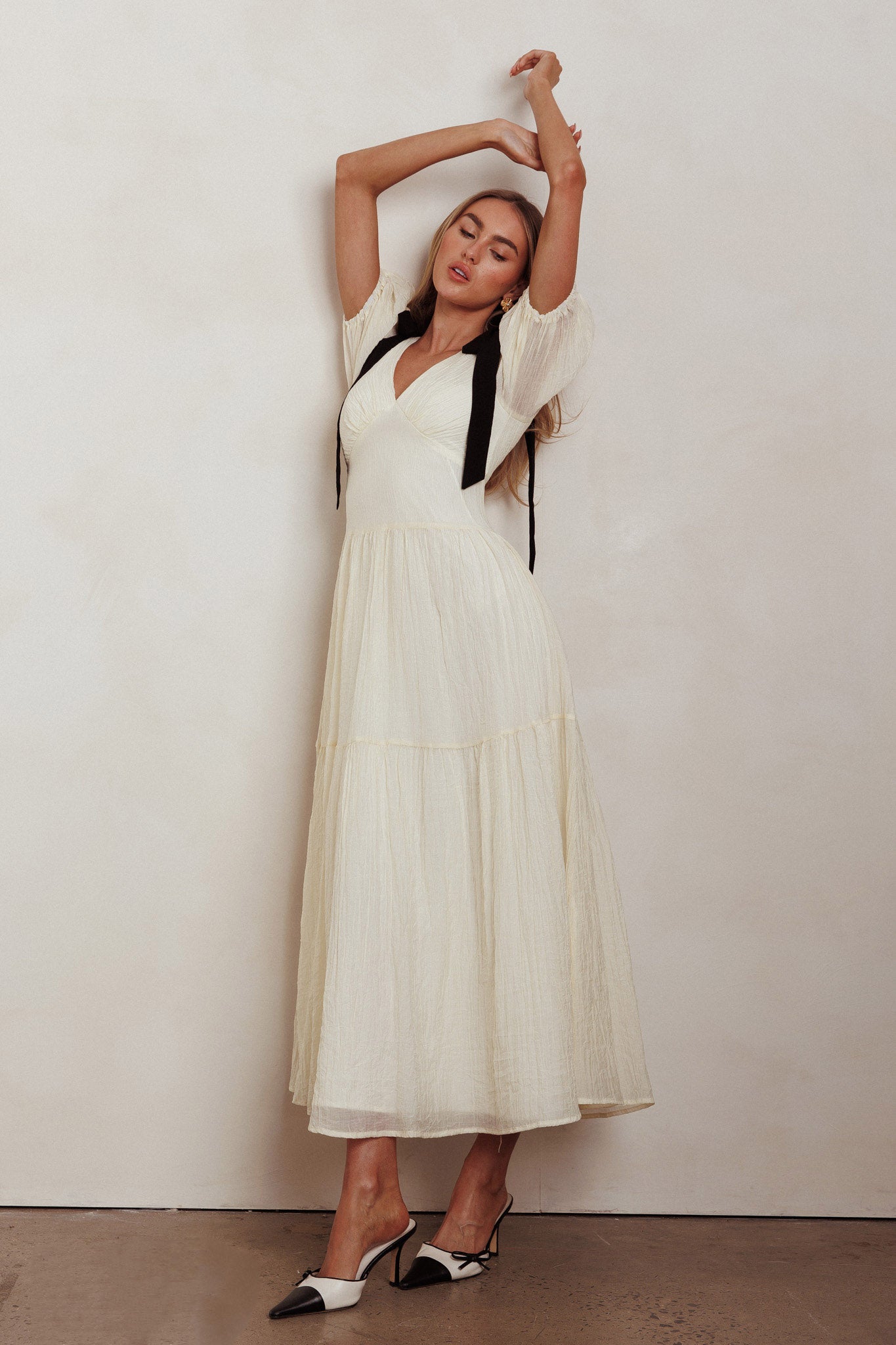 Sinta Bow Shoulder Puff Sleeve Maxi Dress Cream | Selfie Leslie Sinta Bow Shoulder Puff Sleeve Maxi Dress Cream | Selfie Leslie