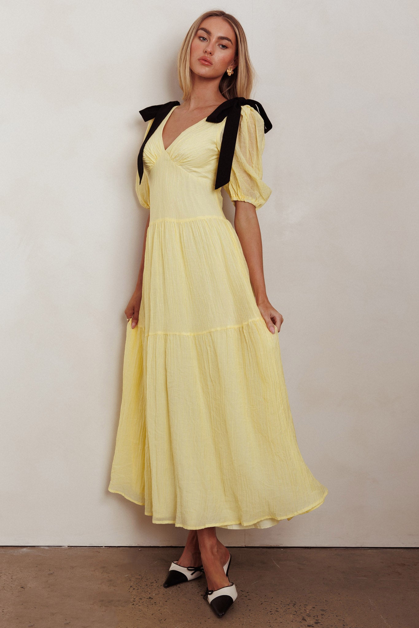 Sinta Bow Shoulder Puff Sleeve Maxi Dress Lemon - S Sinta Bow Shoulder Puff Sleeve Maxi Dress Lemon - S