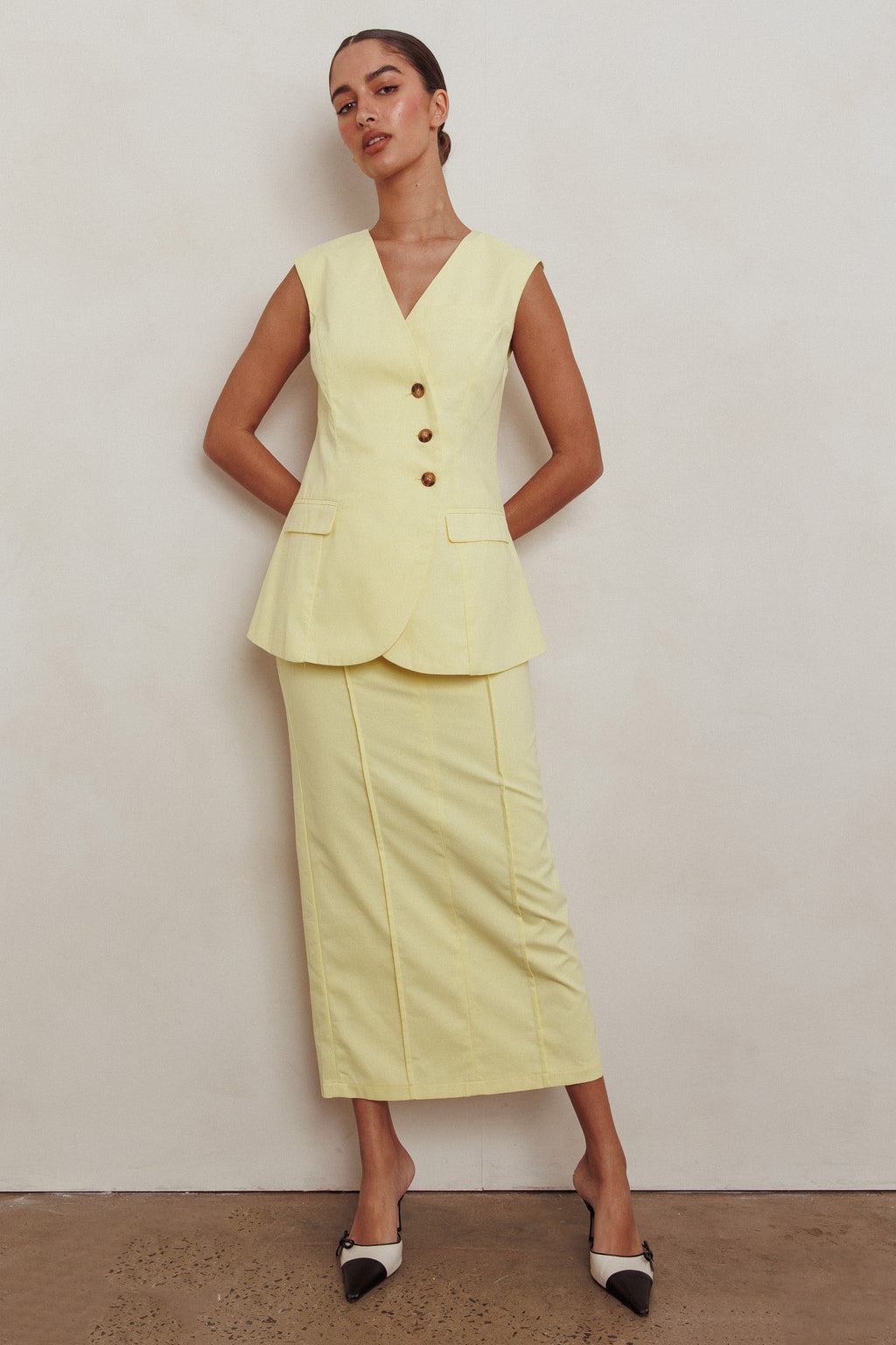 Sweet Treat Column Midi Skirt Lemon by Selfie Leslie