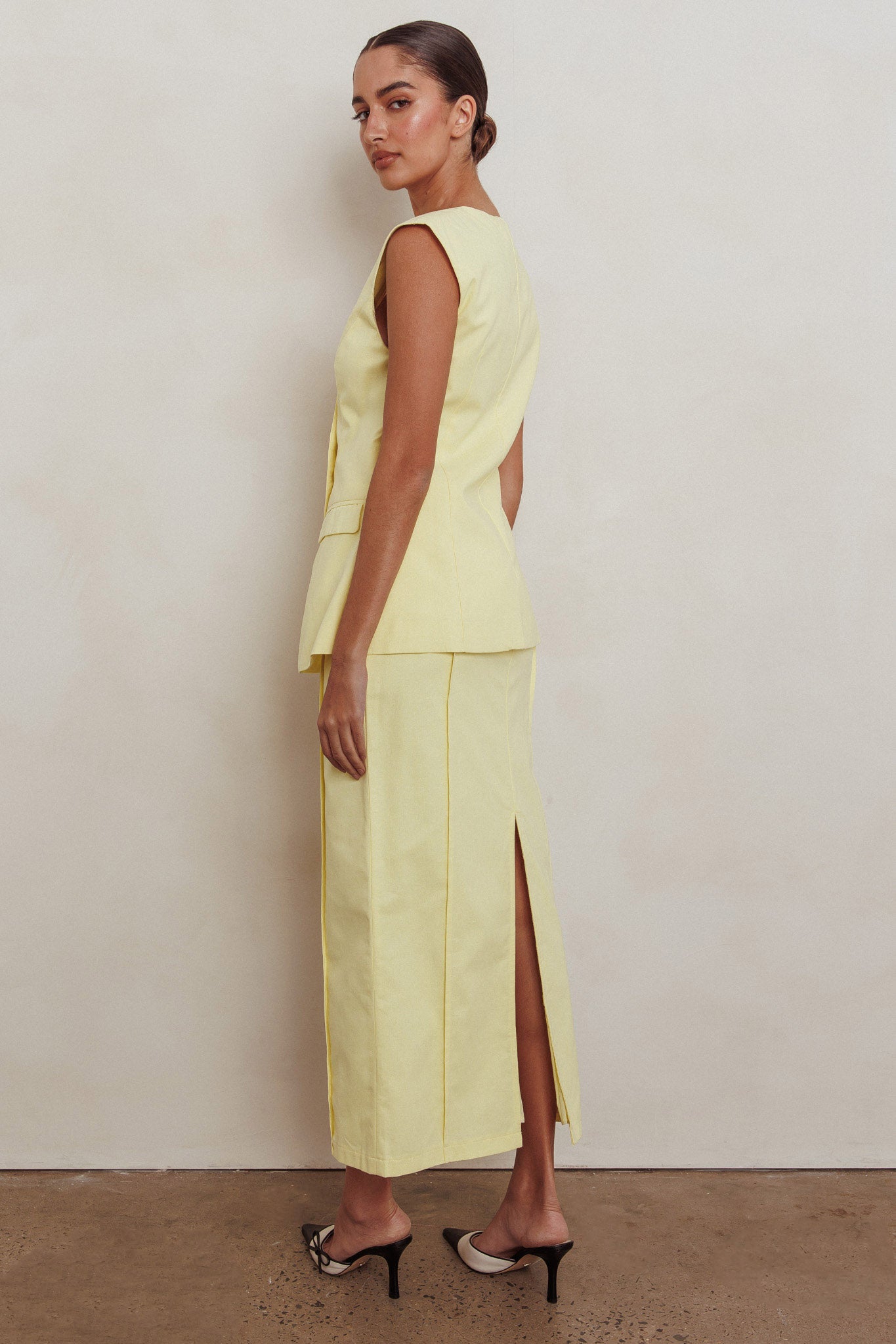 Sweet Treat Column Midi Skirt Lemon by Selfie Leslie
