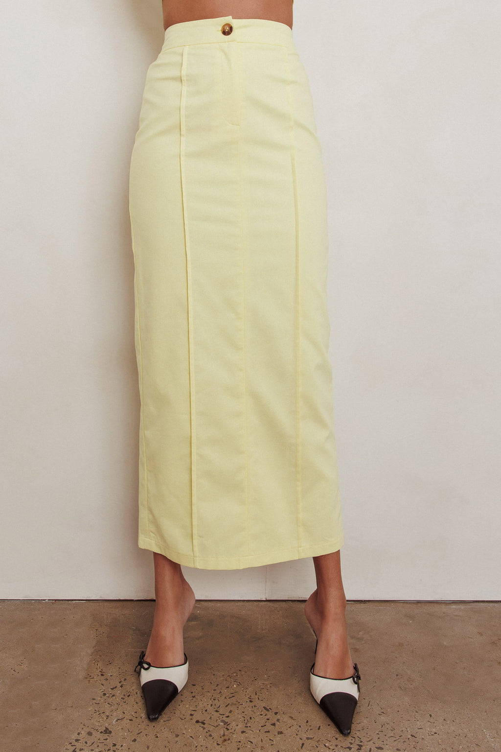 Sweet Treat Column Midi Skirt Lemon by Selfie Leslie