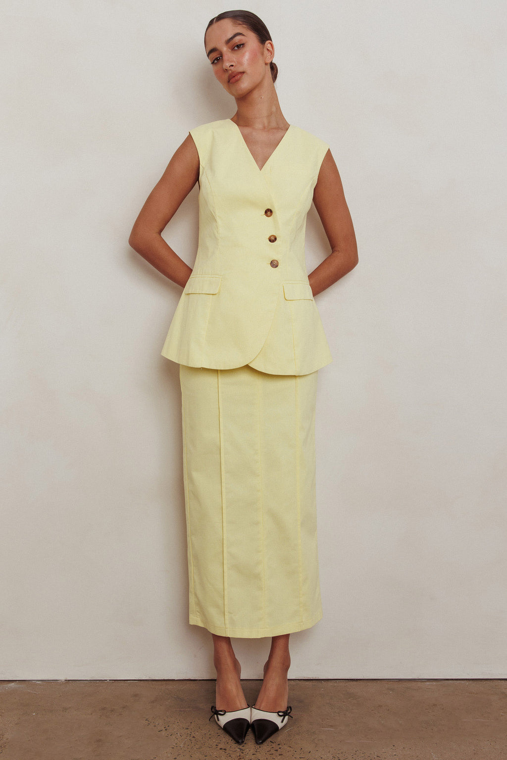 Sweet Treat Column Midi Skirt Lemon by Selfie Leslie