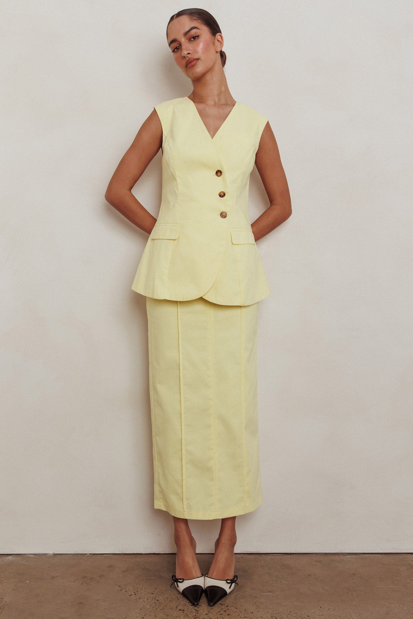 Sweet Treat Column Midi Skirt Lemon by Selfie Leslie