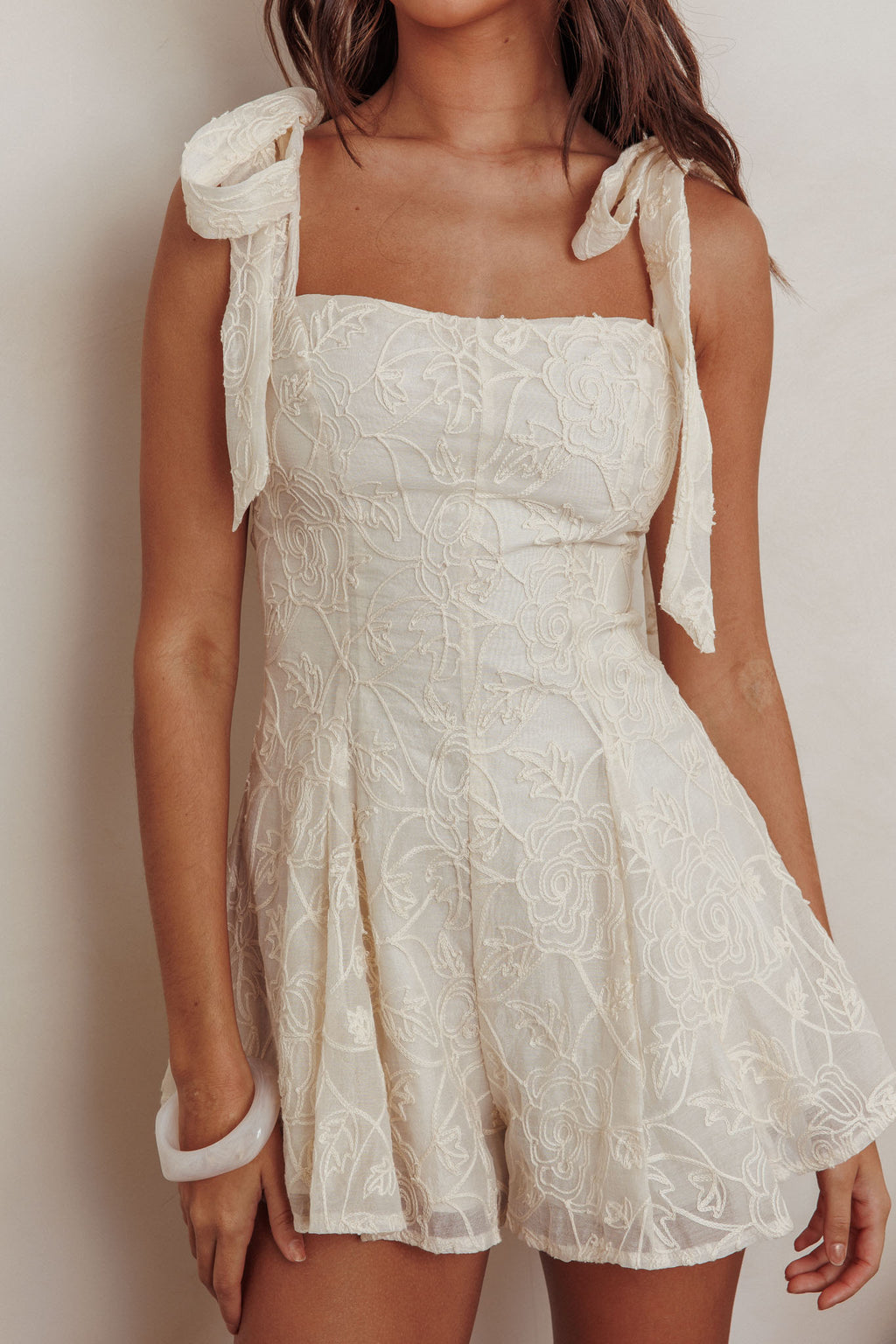 Good Days Tied Shoulder Romper Cream by Selfie Leslie