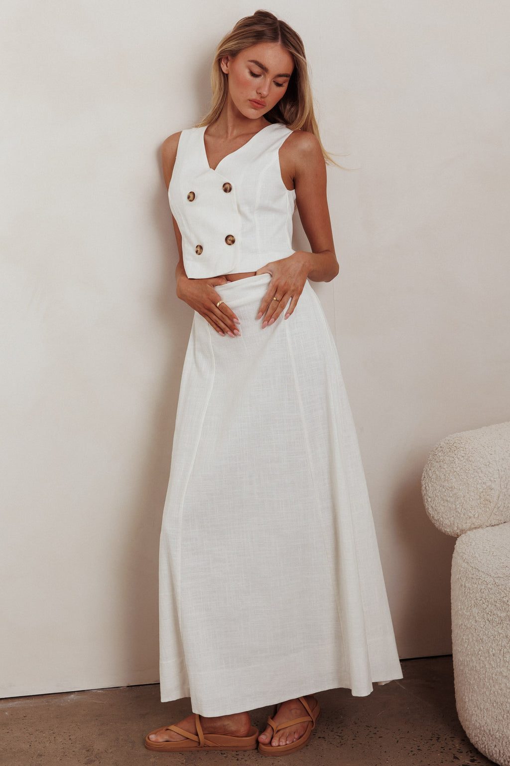 Payday A-Line Maxi Skirt Off White by Selfie Leslie